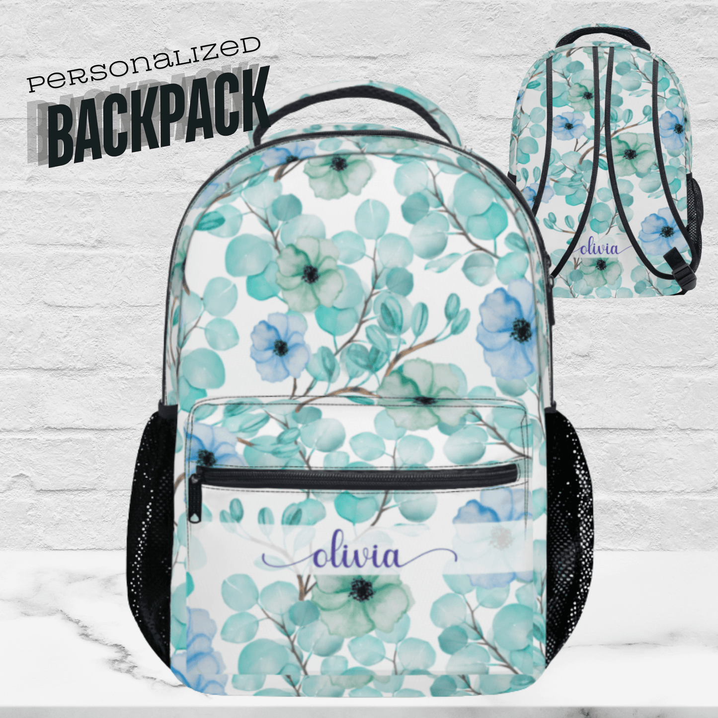 Personalized Backpack for Women Kids Floral School Bag with name Laptop Bag for Girl