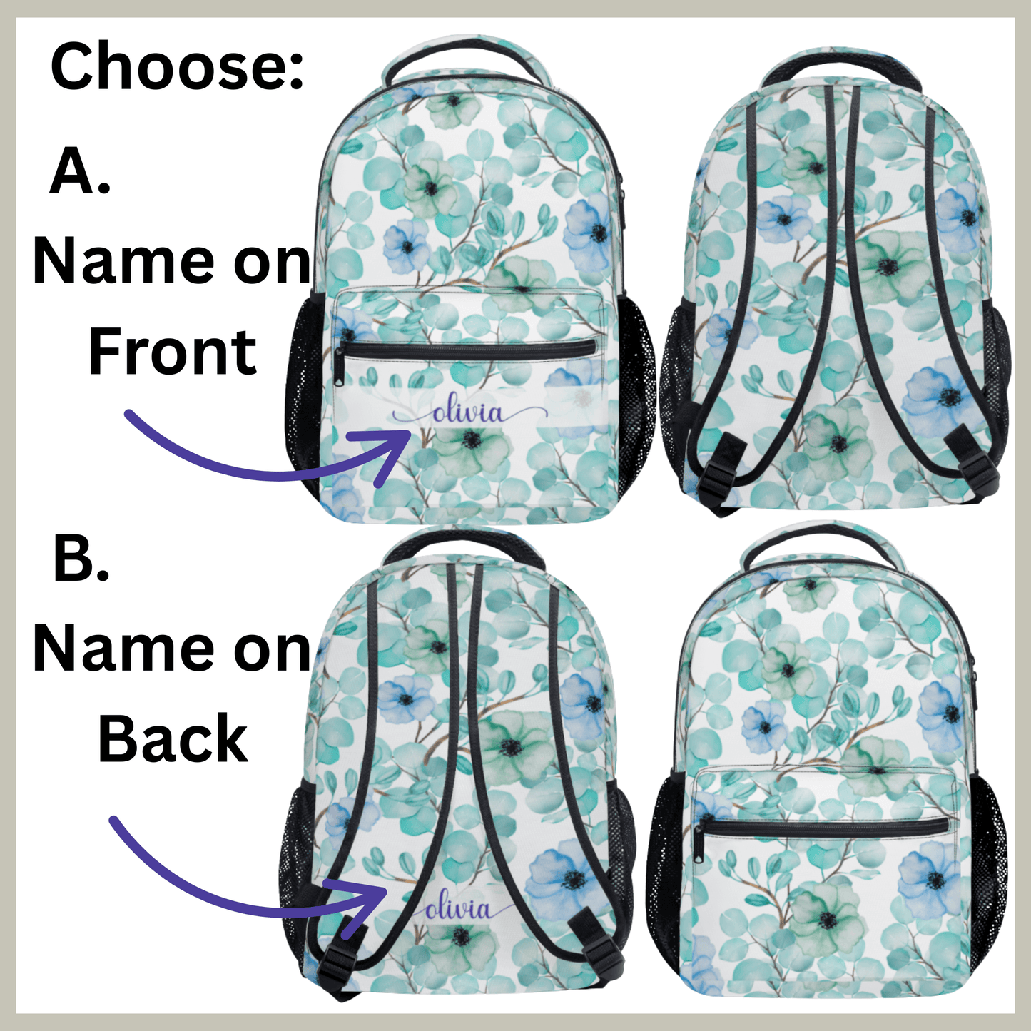 Personalized Backpack for Women Kids Floral School Bag with name Laptop Bag for Girl