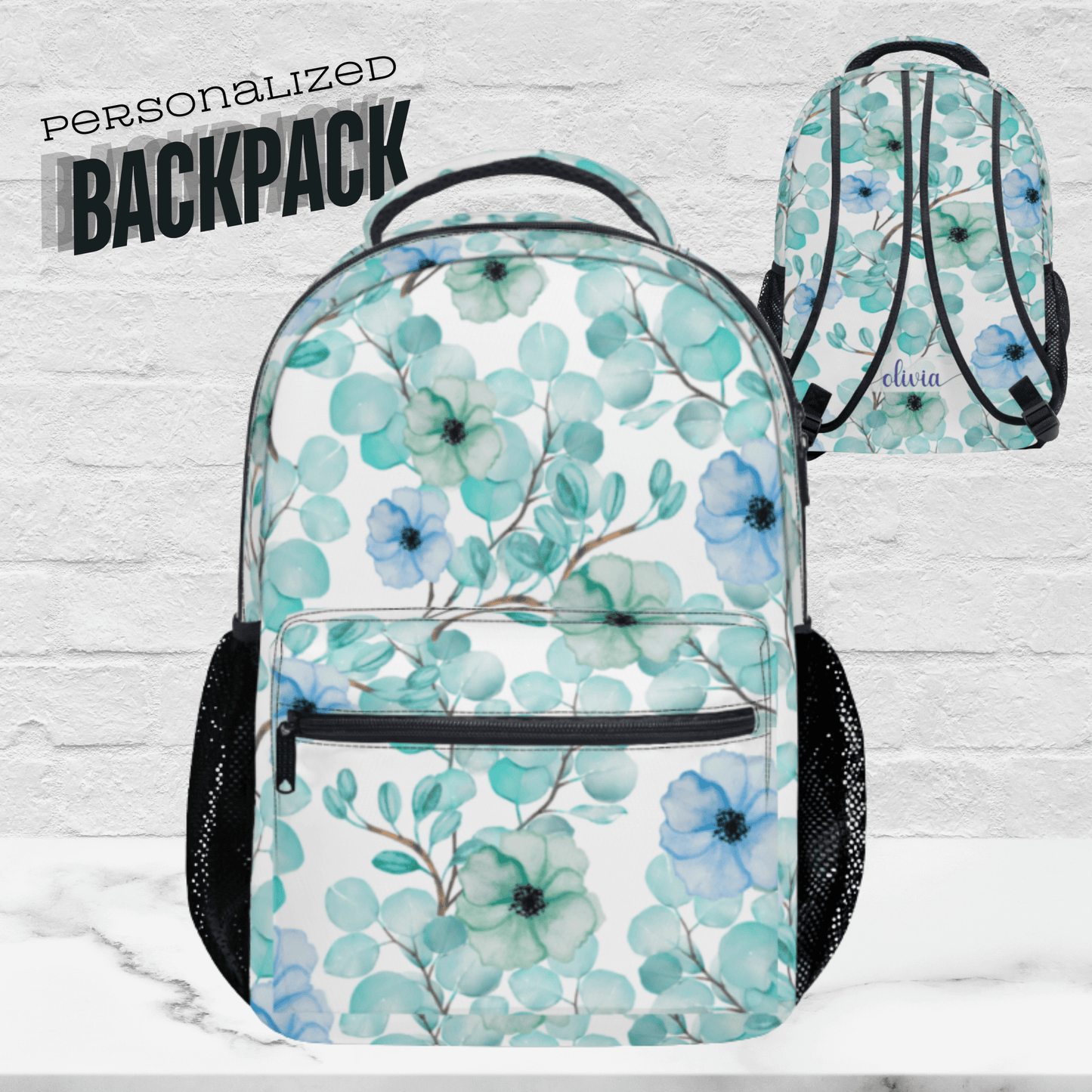Personalized Backpack for Women Kids Floral School Bag with name Laptop Bag for Girl