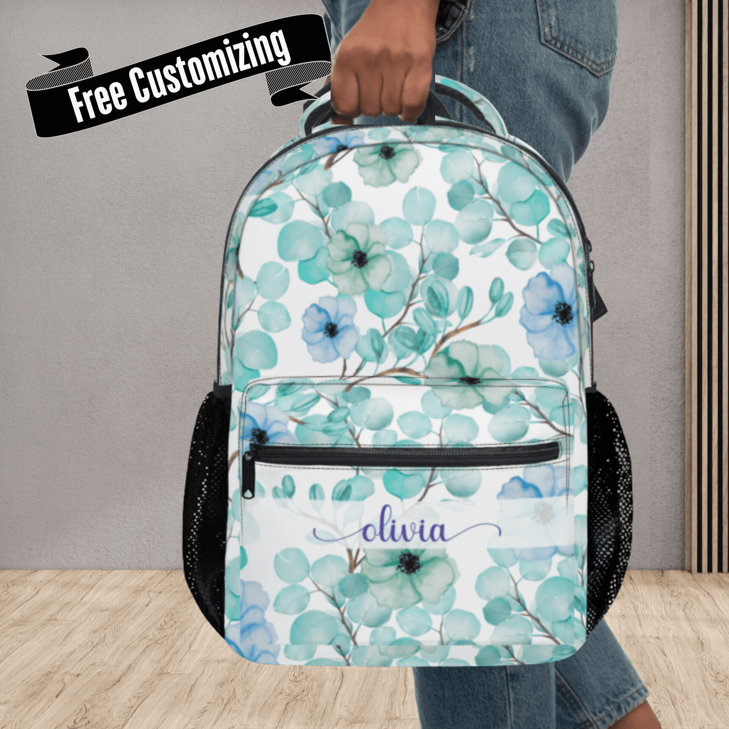 Personalized Backpack for Women Kids Floral School Bag with name Laptop Bag for Girl