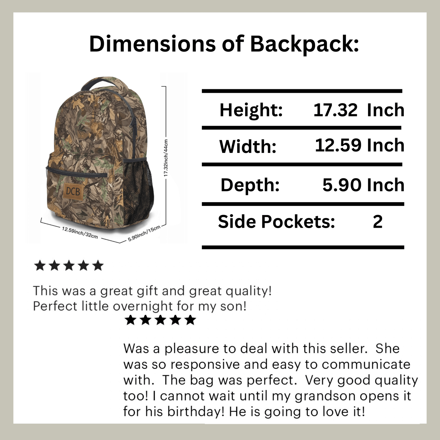 Mens Camo Backpack Personalized Camouflage Boy School Bag