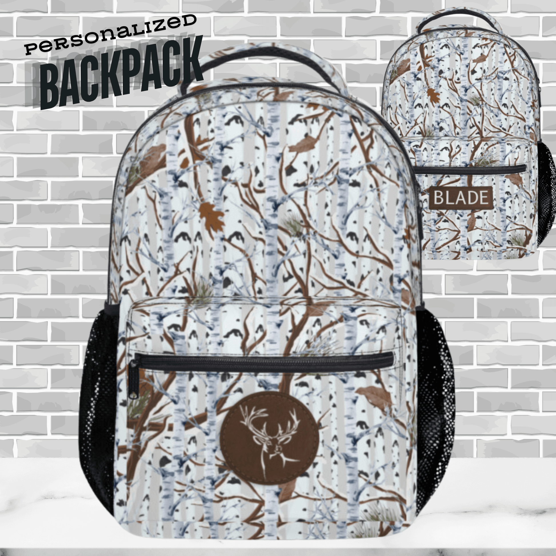 White Camo Backpack for Men Tree Camouflage Book Bag for School