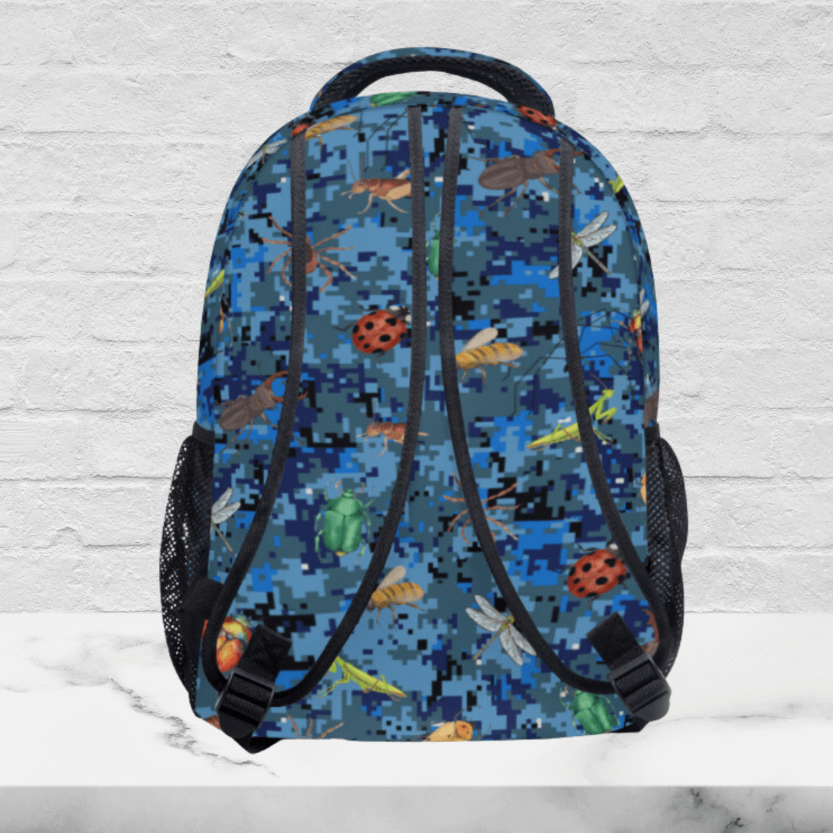 Bug Backpack for Boy, Personalized Blue Camo School Bag Kids