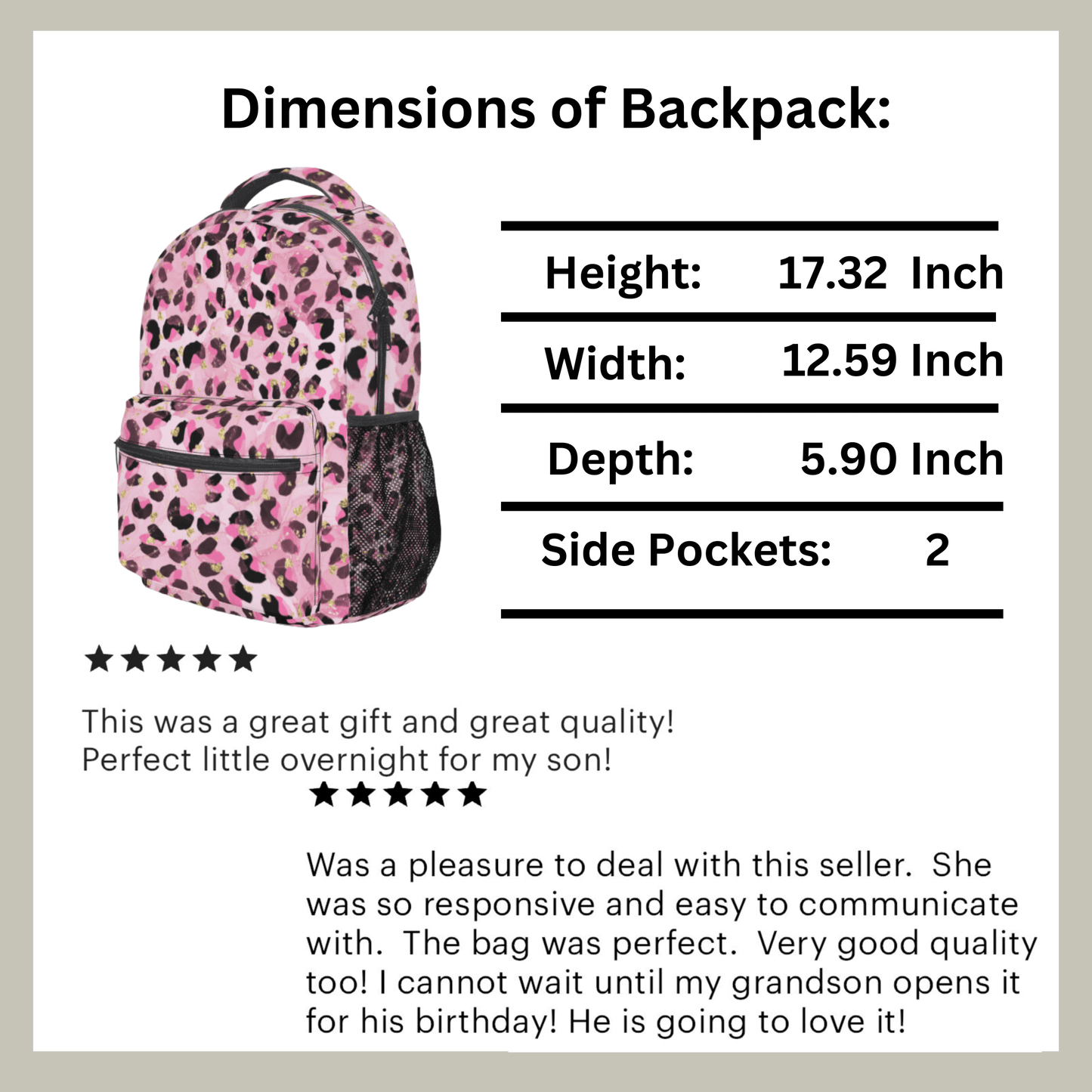 Pink Leopard Print Backpack Personalized School Bag Girl