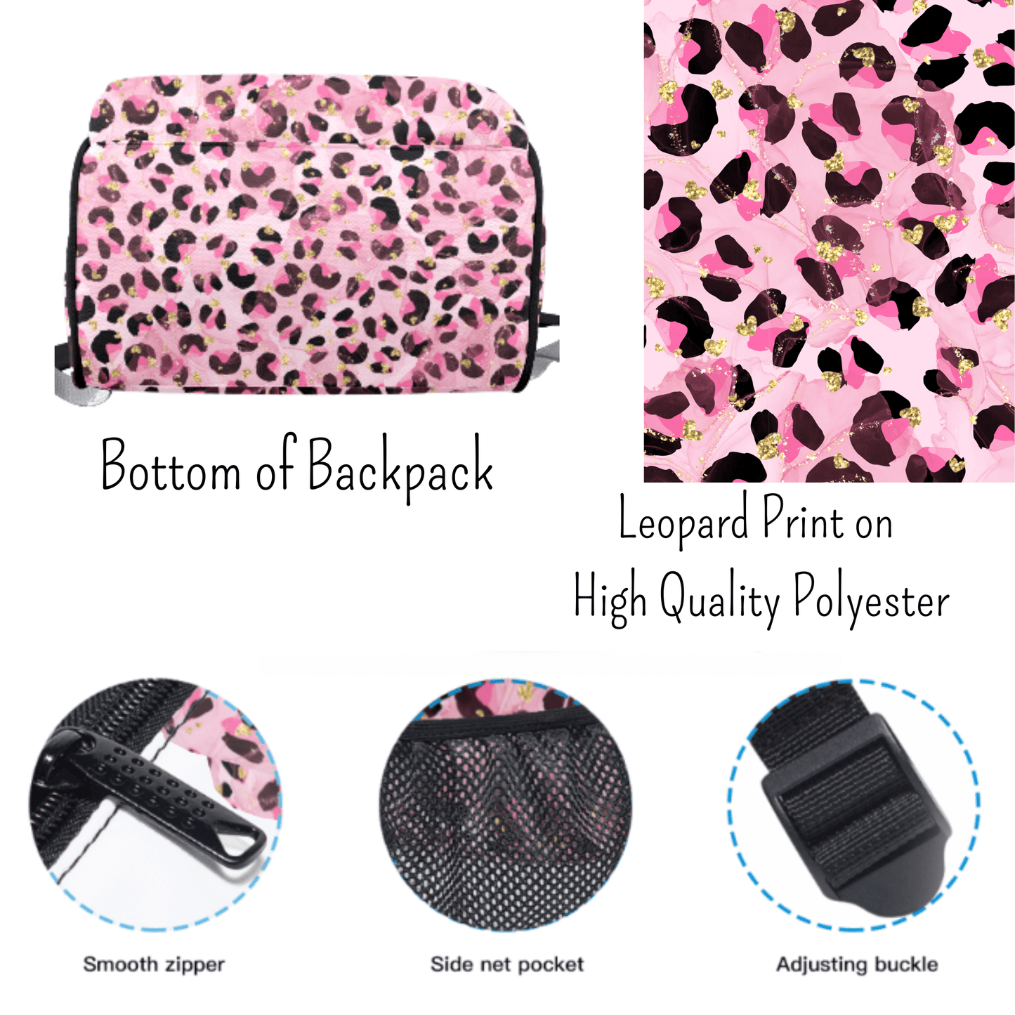 Pink Leopard Print Backpack Personalized School Bag Girl