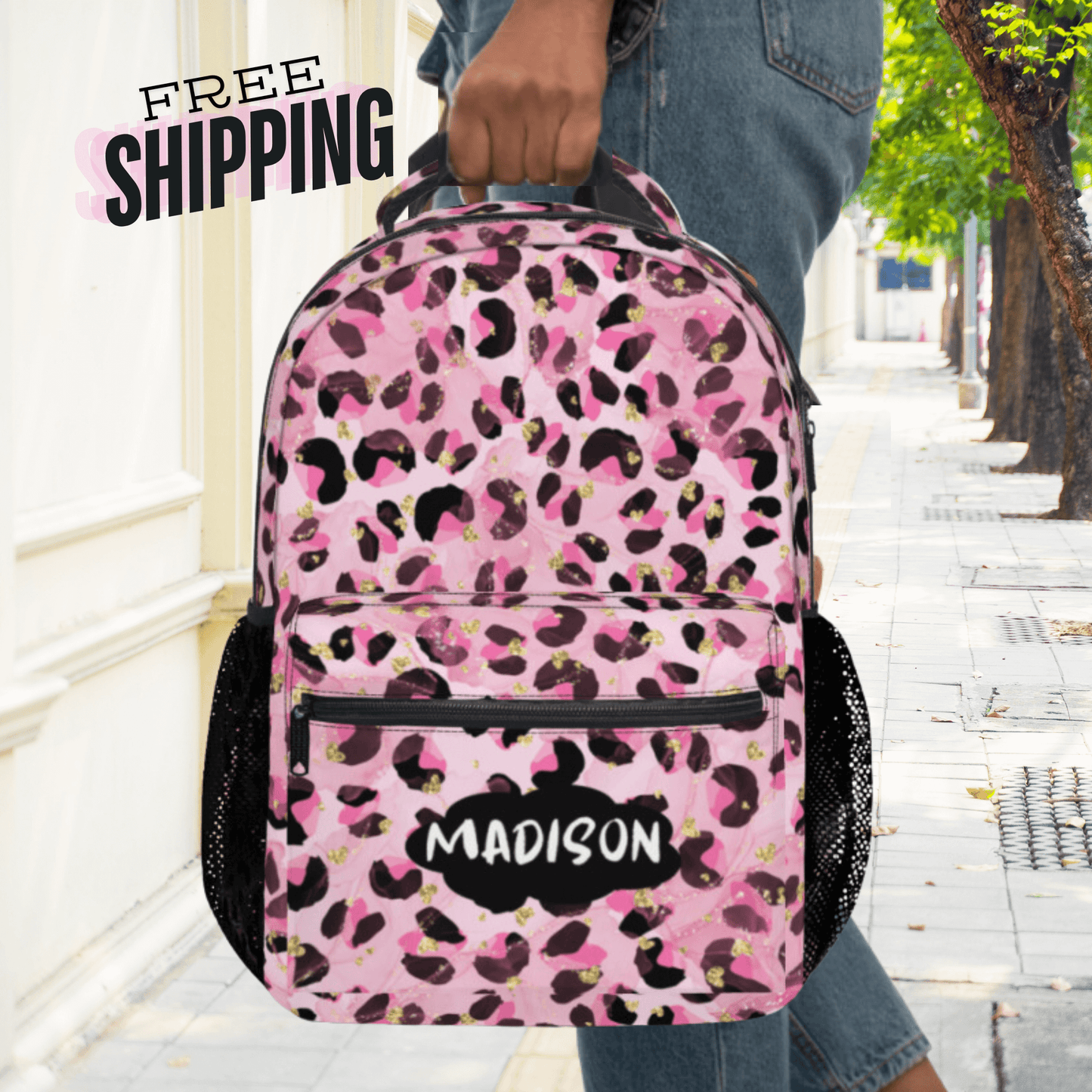 Pink Leopard Print Backpack Personalized School Bag Girl