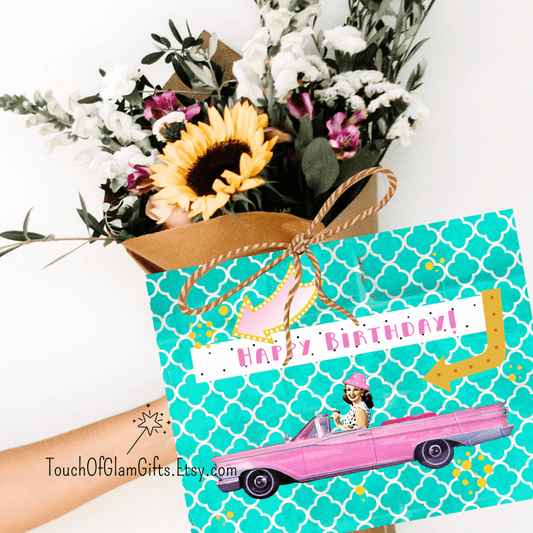 Birthday Card Printable: Funny Vintage Pink Cadillac