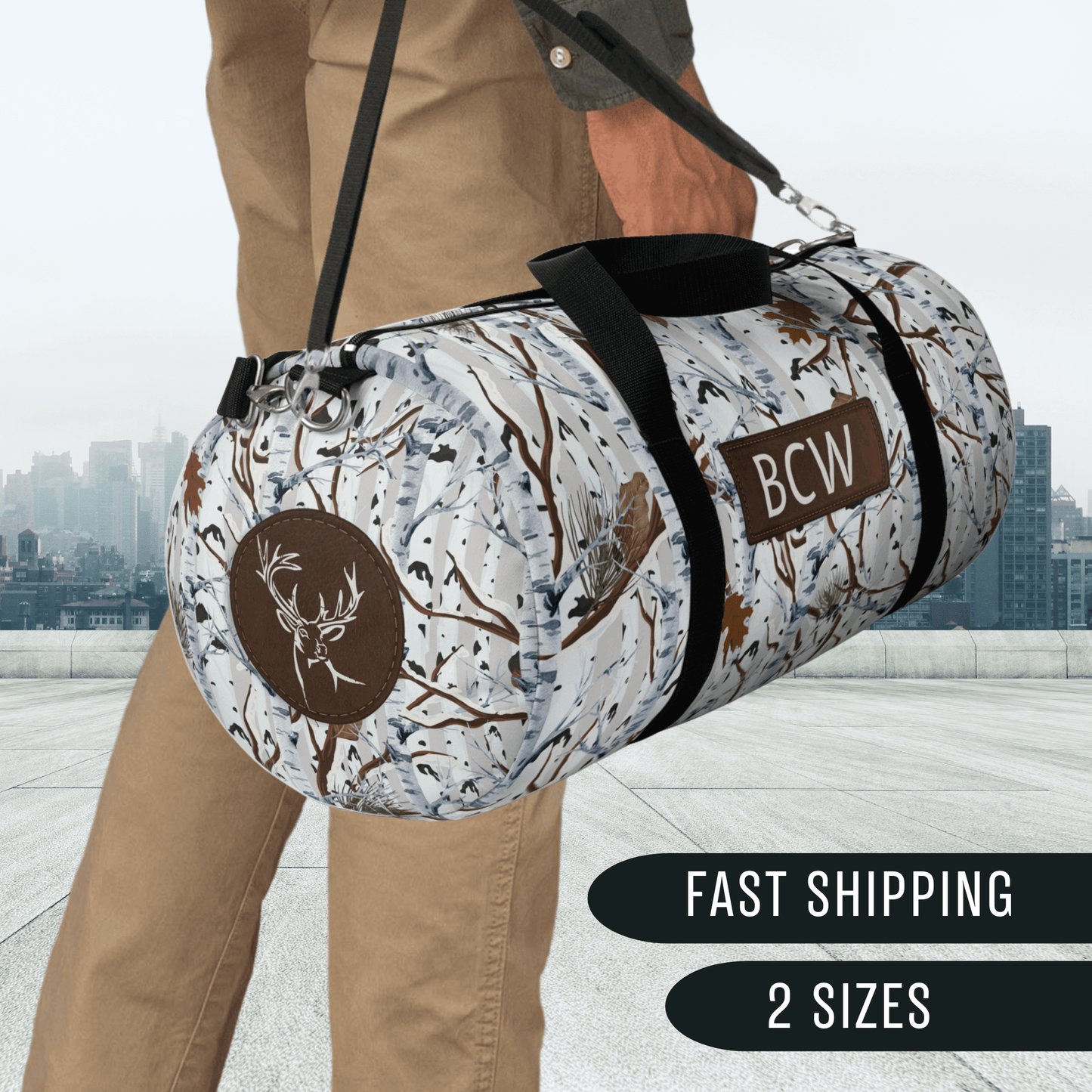 White Camouflage Duffel Bag for Men Kids Weekender Bag Tree Camo