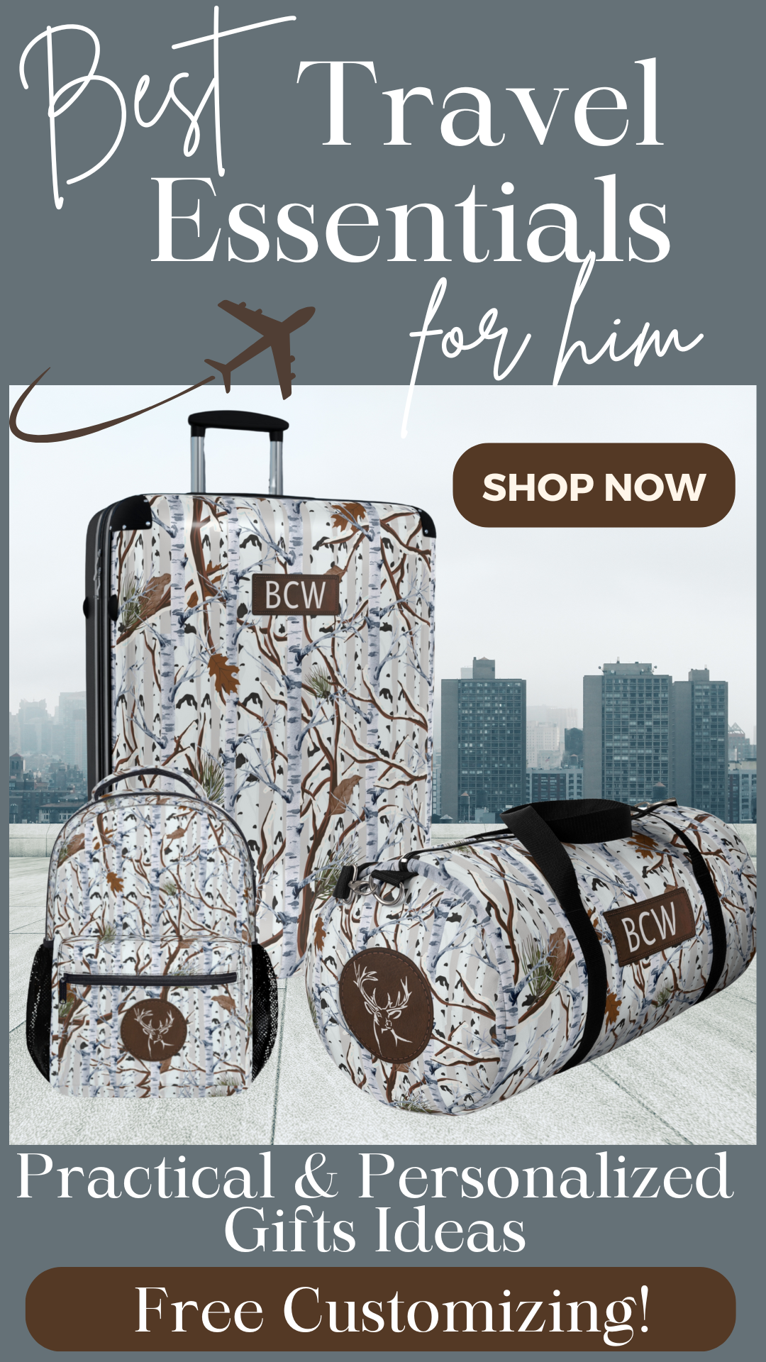 White Camouflage Duffel Bag for Men Kids Weekender Bag Tree Camo