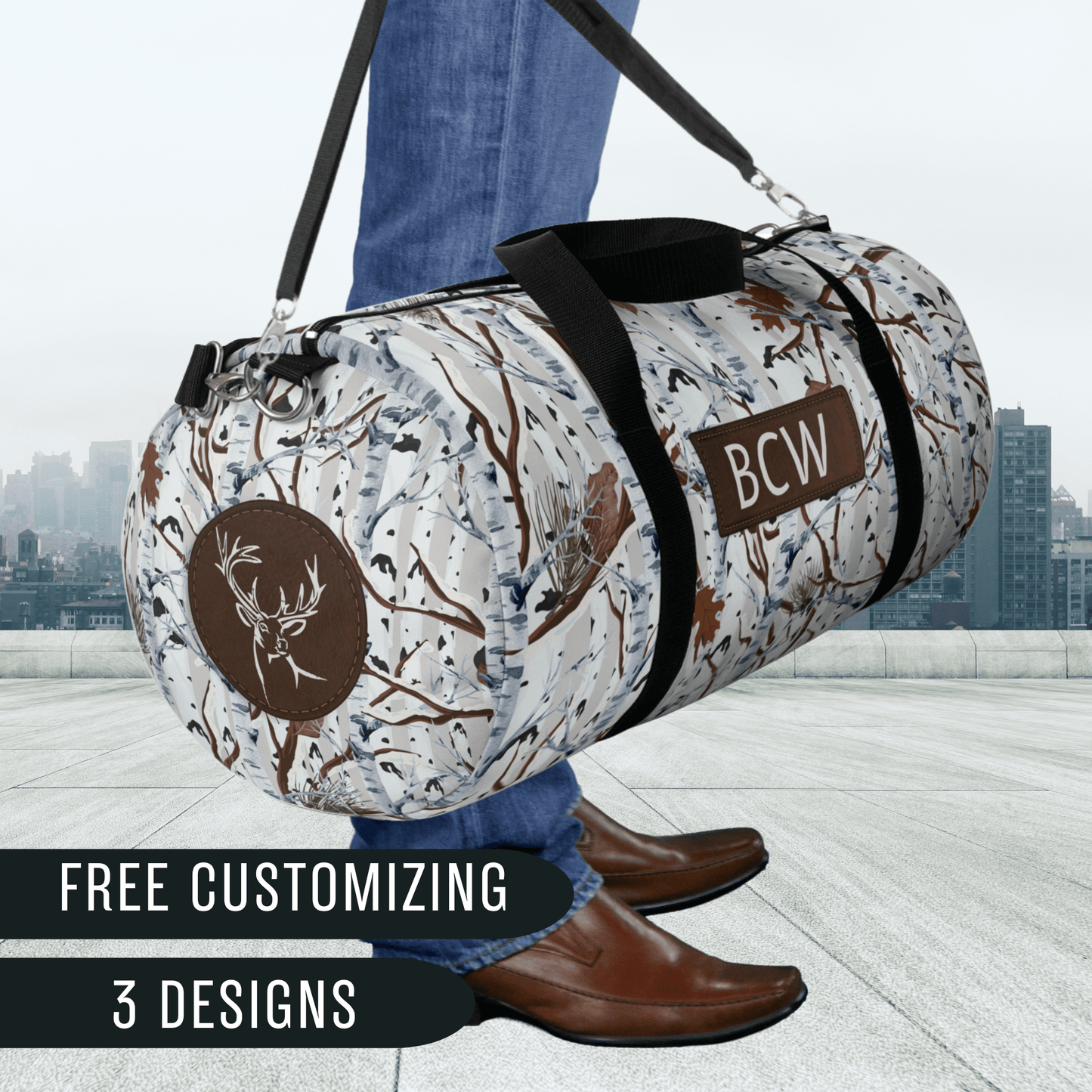 White Camouflage Duffel Bag for Men Kids Weekender Bag Tree Camo