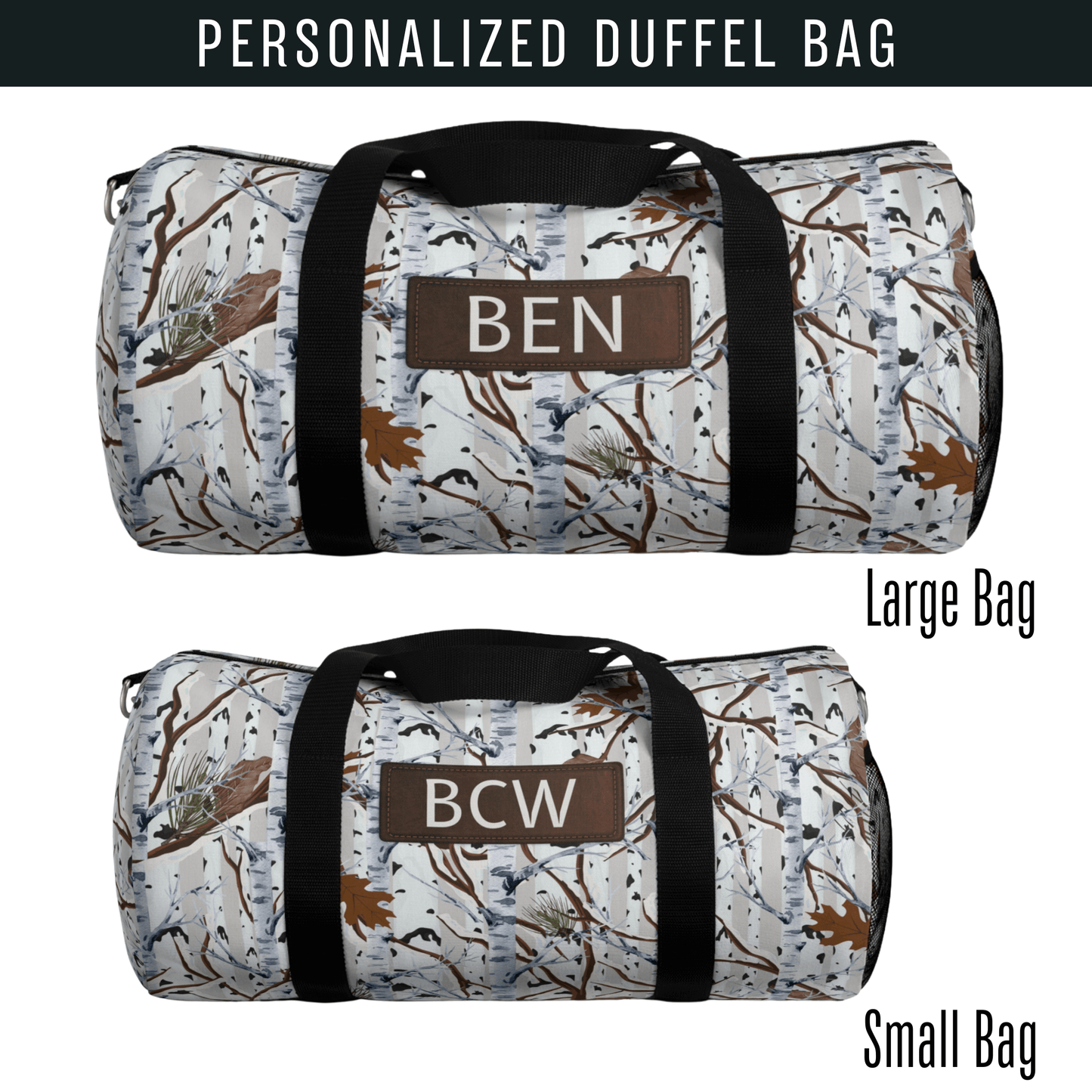 White Camouflage Duffel Bag for Men Kids Weekender Bag Tree Camo