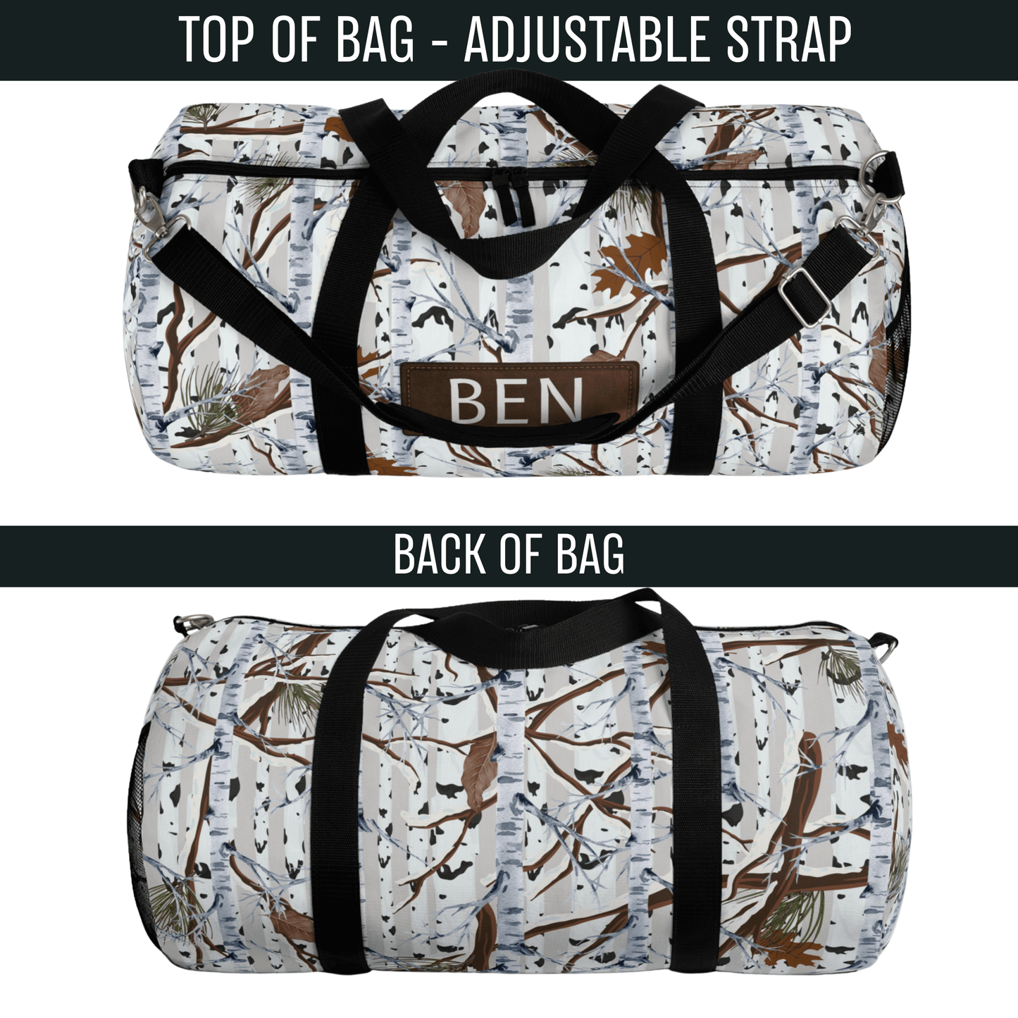 White Camouflage Duffel Bag for Men Kids Weekender Bag Tree Camo