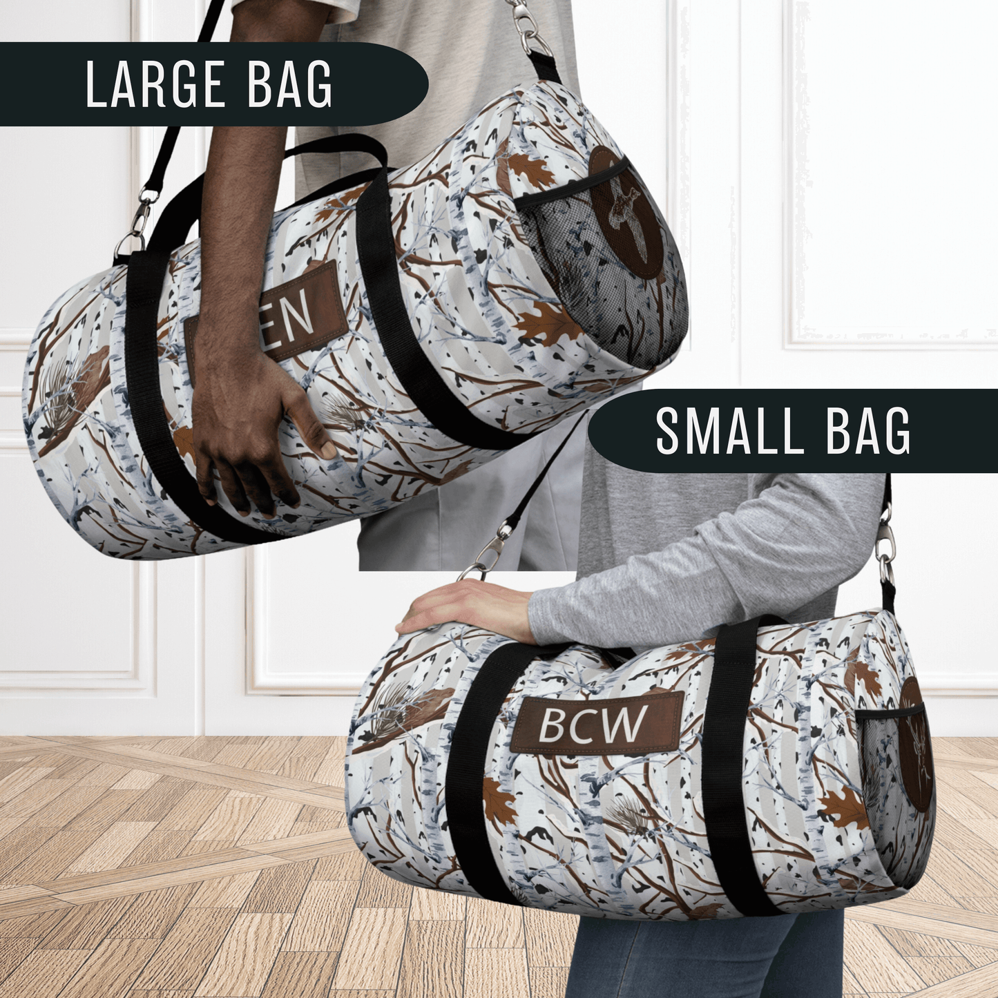 White Camouflage Duffel Bag for Men Kids Weekender Bag Tree Camo