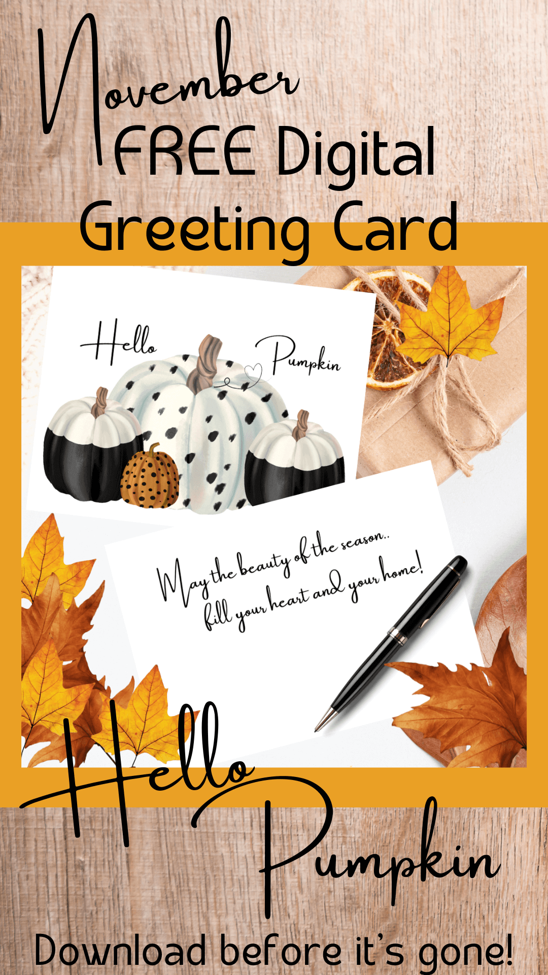 Printable Greeting Card Fall Hello Pumpkin
