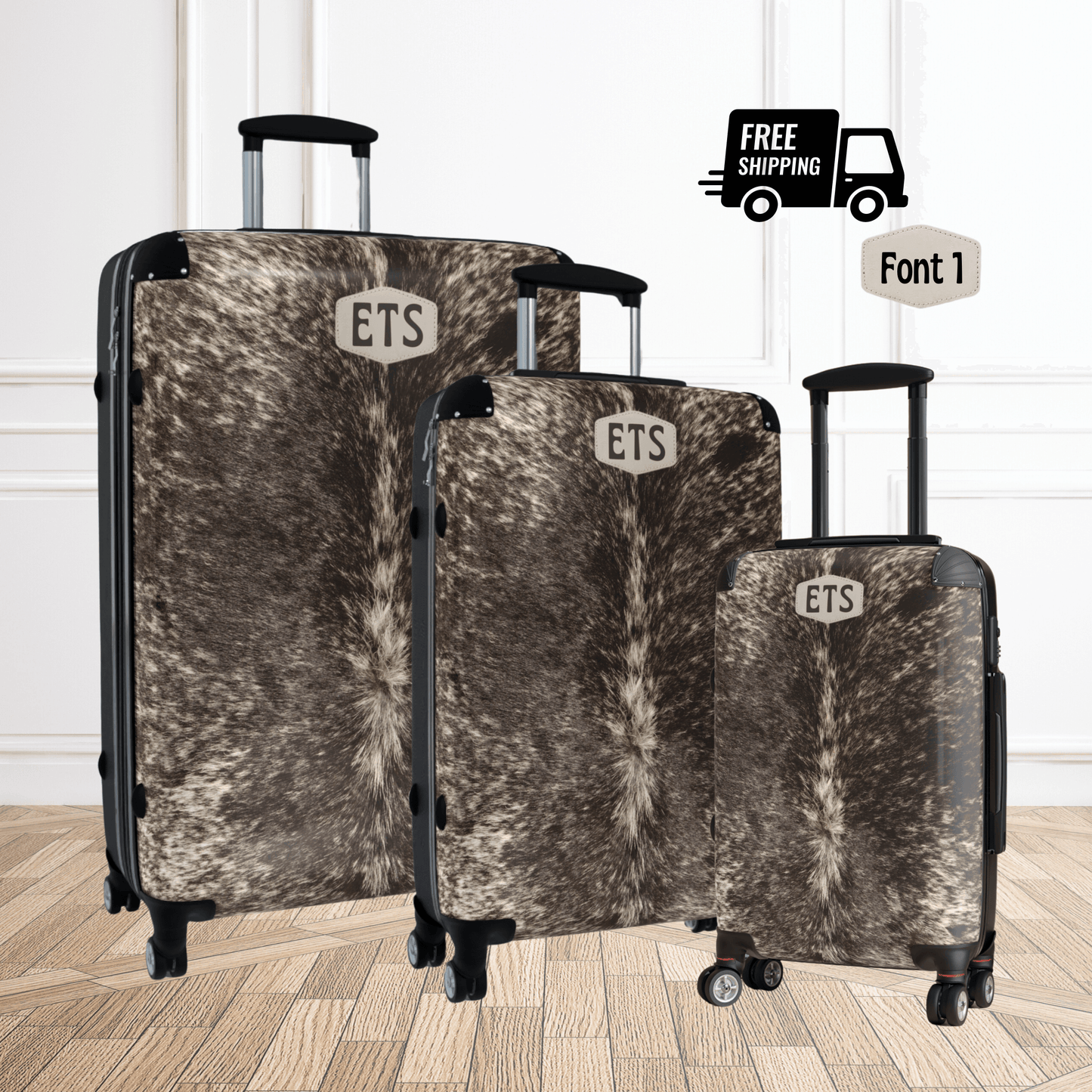 Personalized Cowhide Luggage Set Western Style Travel Bag