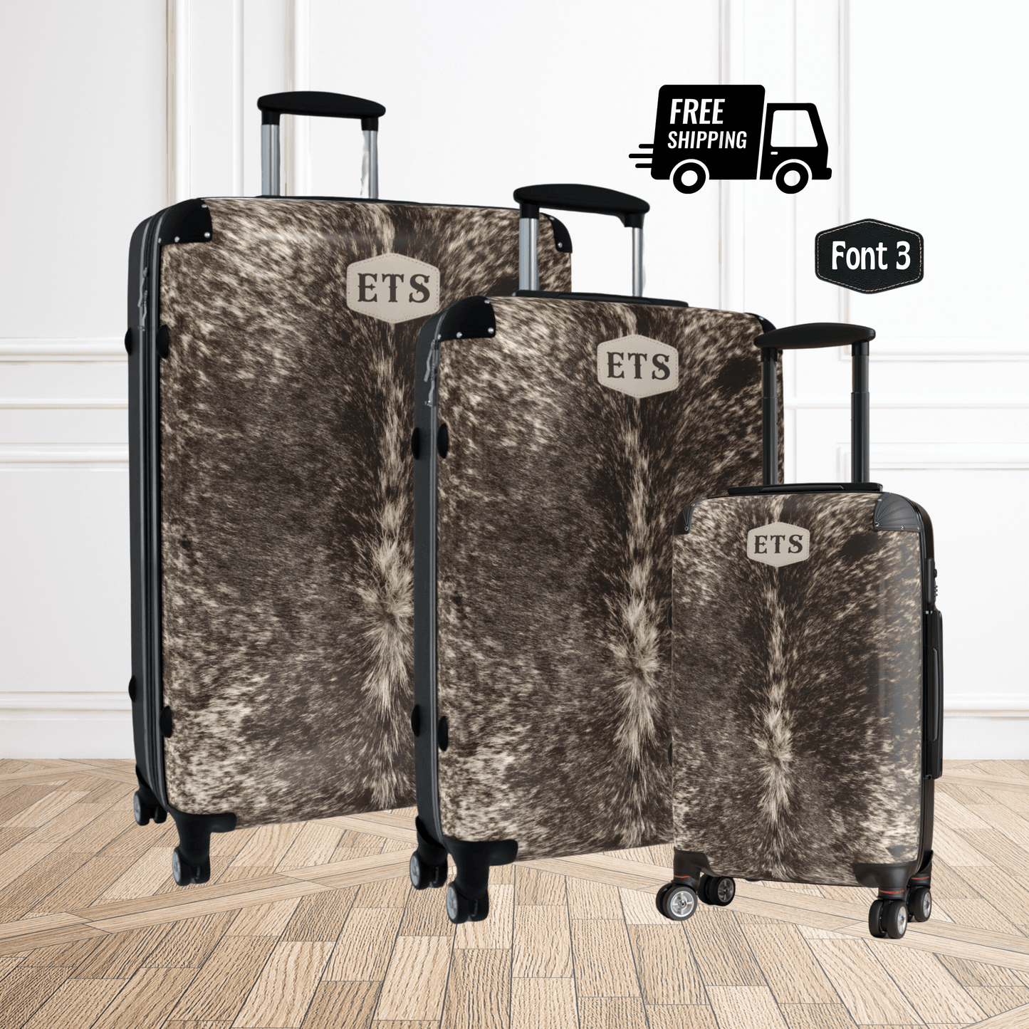 Personalized Cowhide Luggage Set Western Style Travel Bag