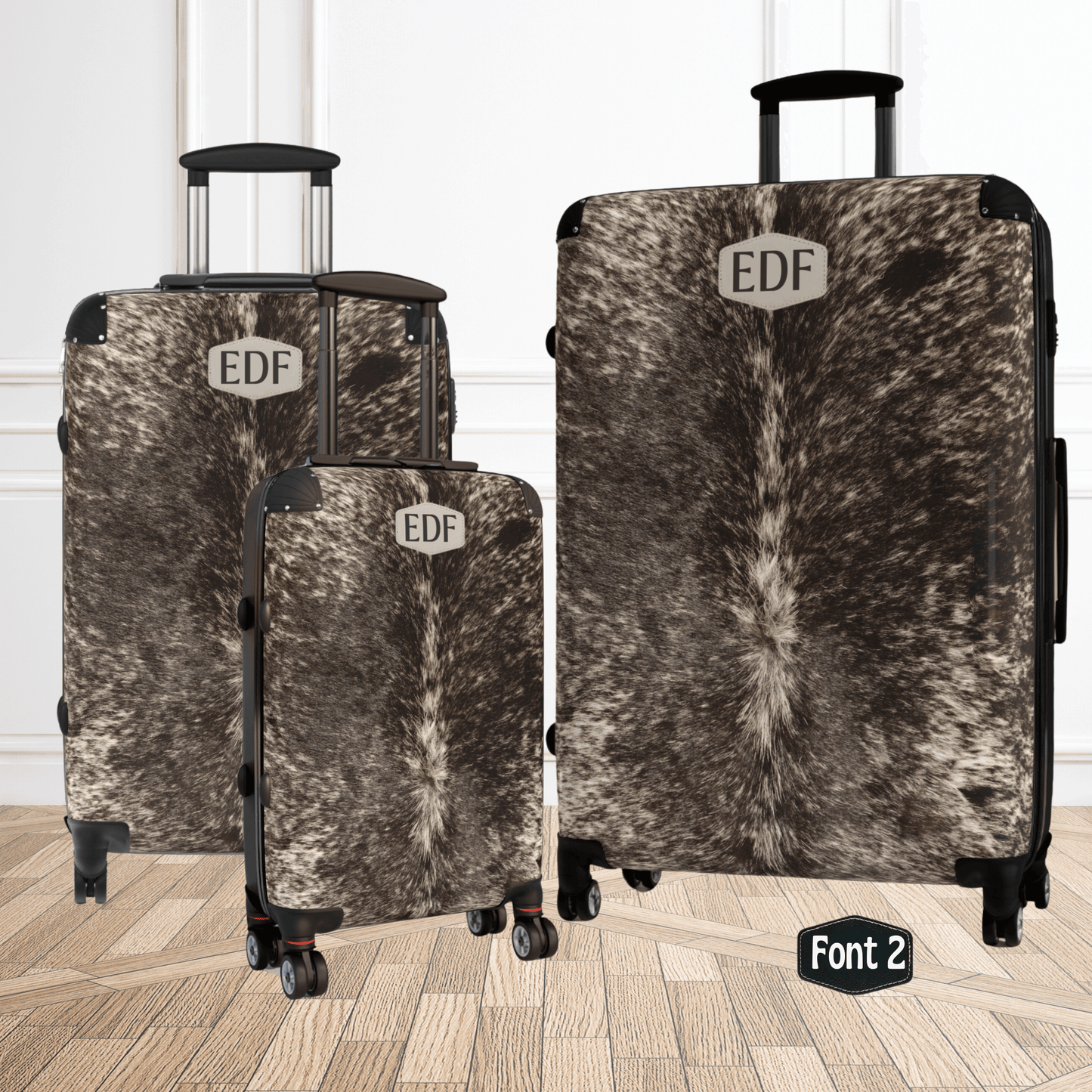 Personalized Cowhide Luggage Set Western Style Travel Bag