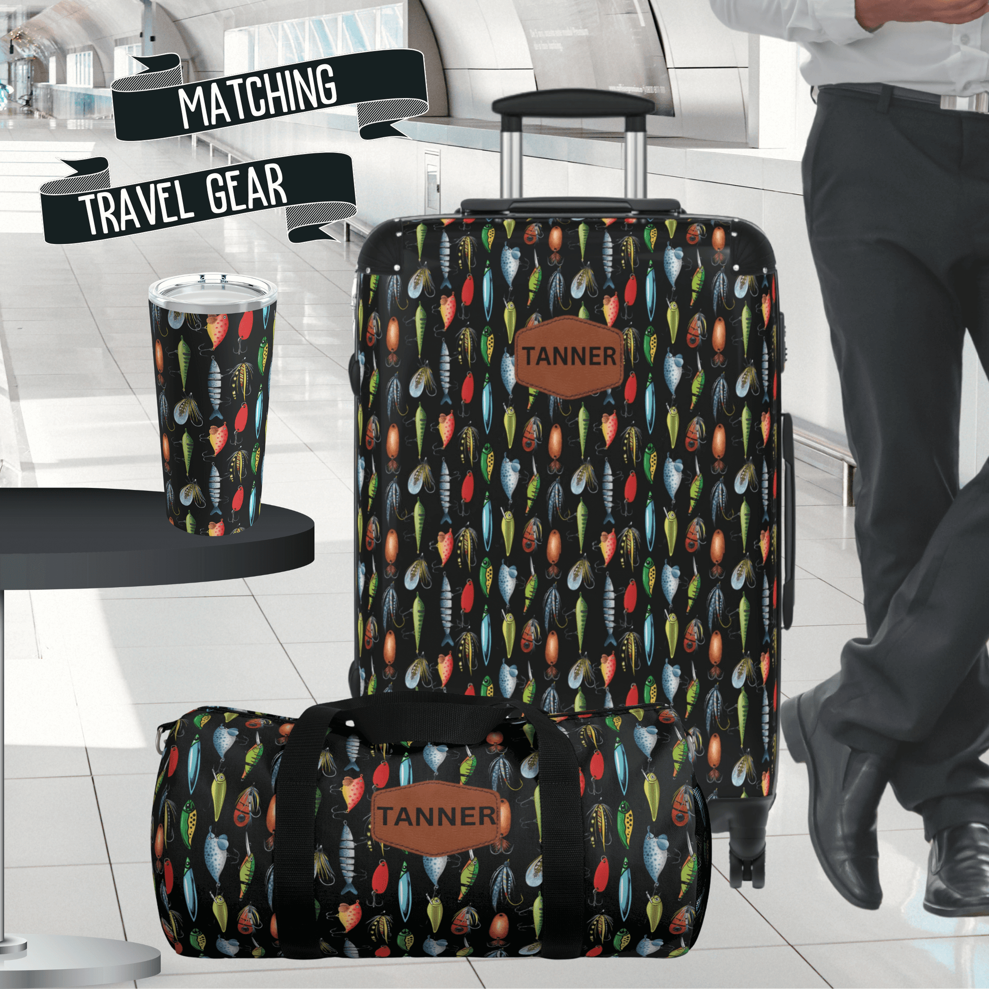 Boys Personalized Suitcase with matching fishing lure travel bag