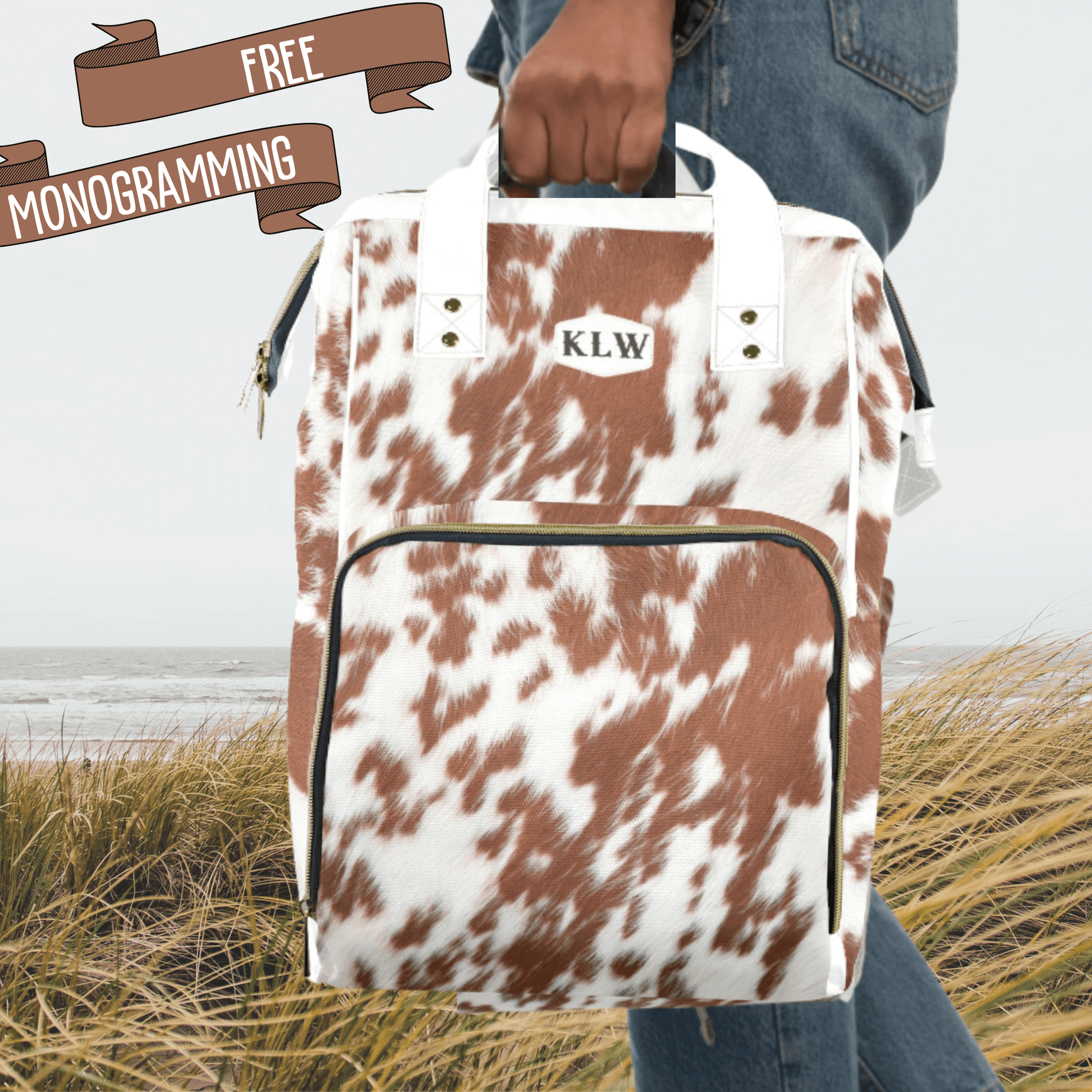 Cow Print Diaper Bag Custom Western Backpack for Women