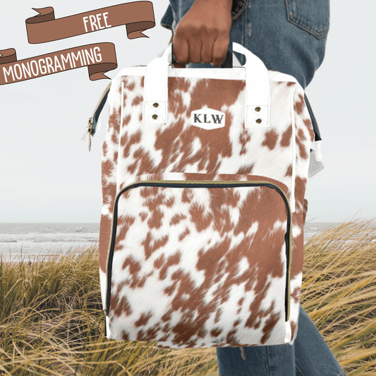 Cow Print Diaper Bag Custom Western Backpack for Women