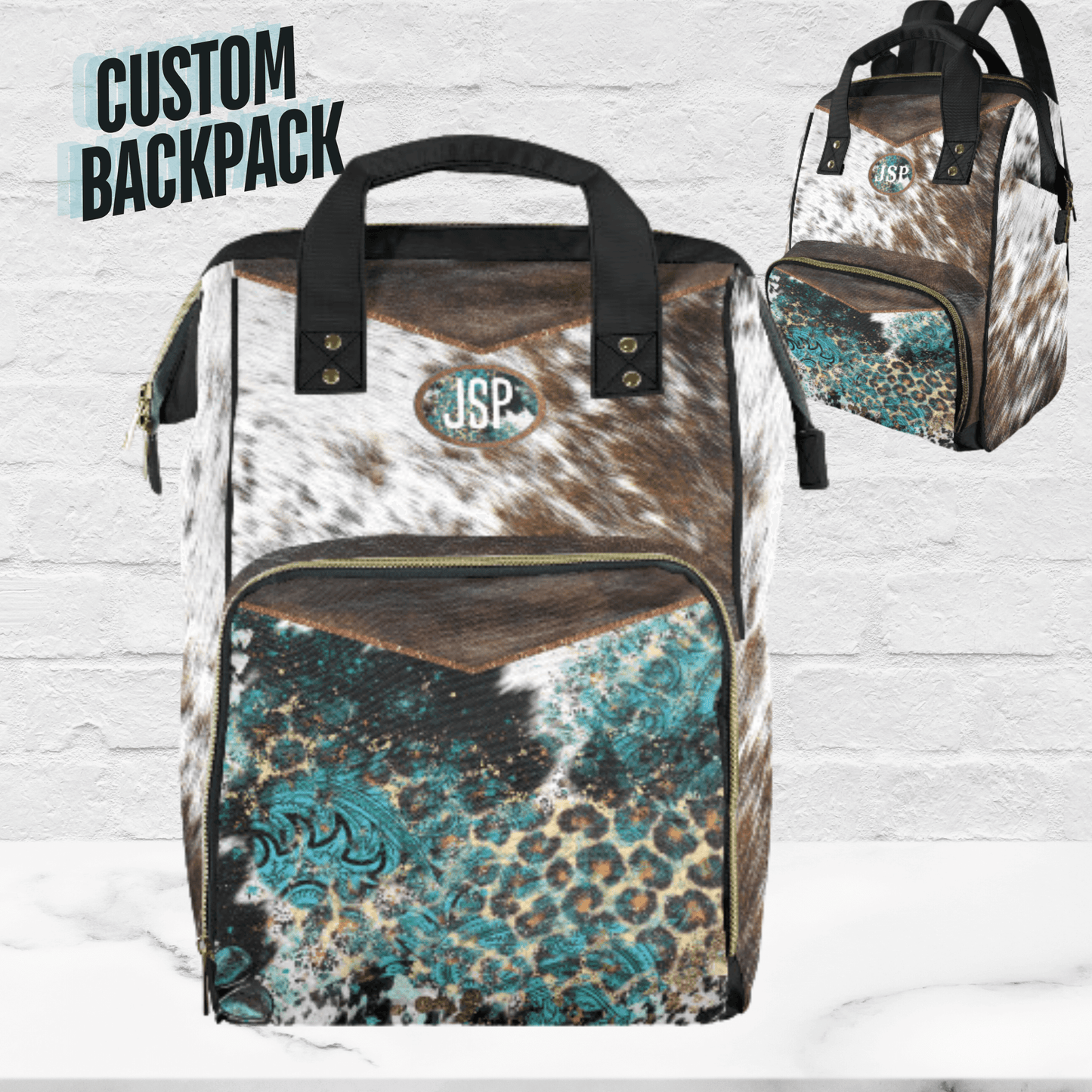 Cow Print Baby Backpack Southwestern Travel Bag, Monogrammed Backpack, Cowgirl Bag