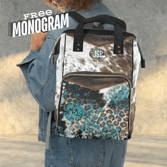 Personalized Diaper Backpack Cow Print Backpack Southwestern Bag