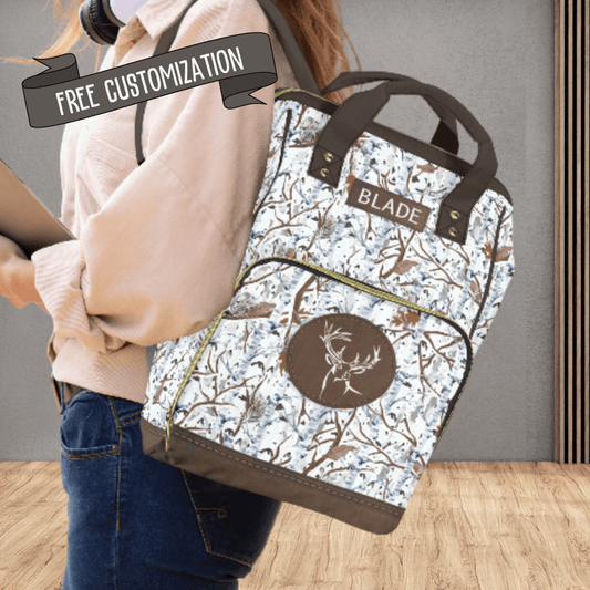 White Camo Baby Diaper Organizer Masculine Diaper Backpack for New Dad