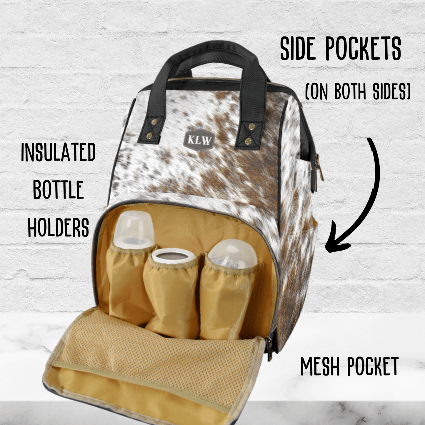 Cowhide Diaper Bag Backpack Monogram Baby Shower Gift