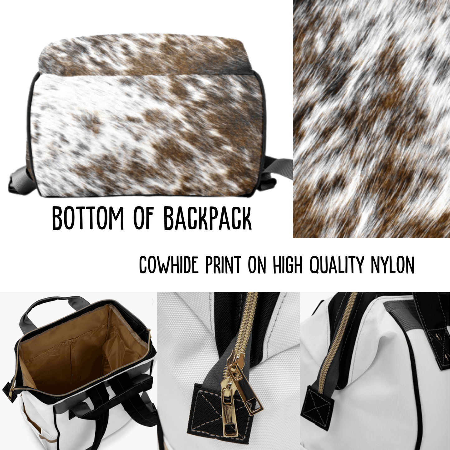 Cowhide Diaper Bag Backpack Monogram Baby Shower Gift