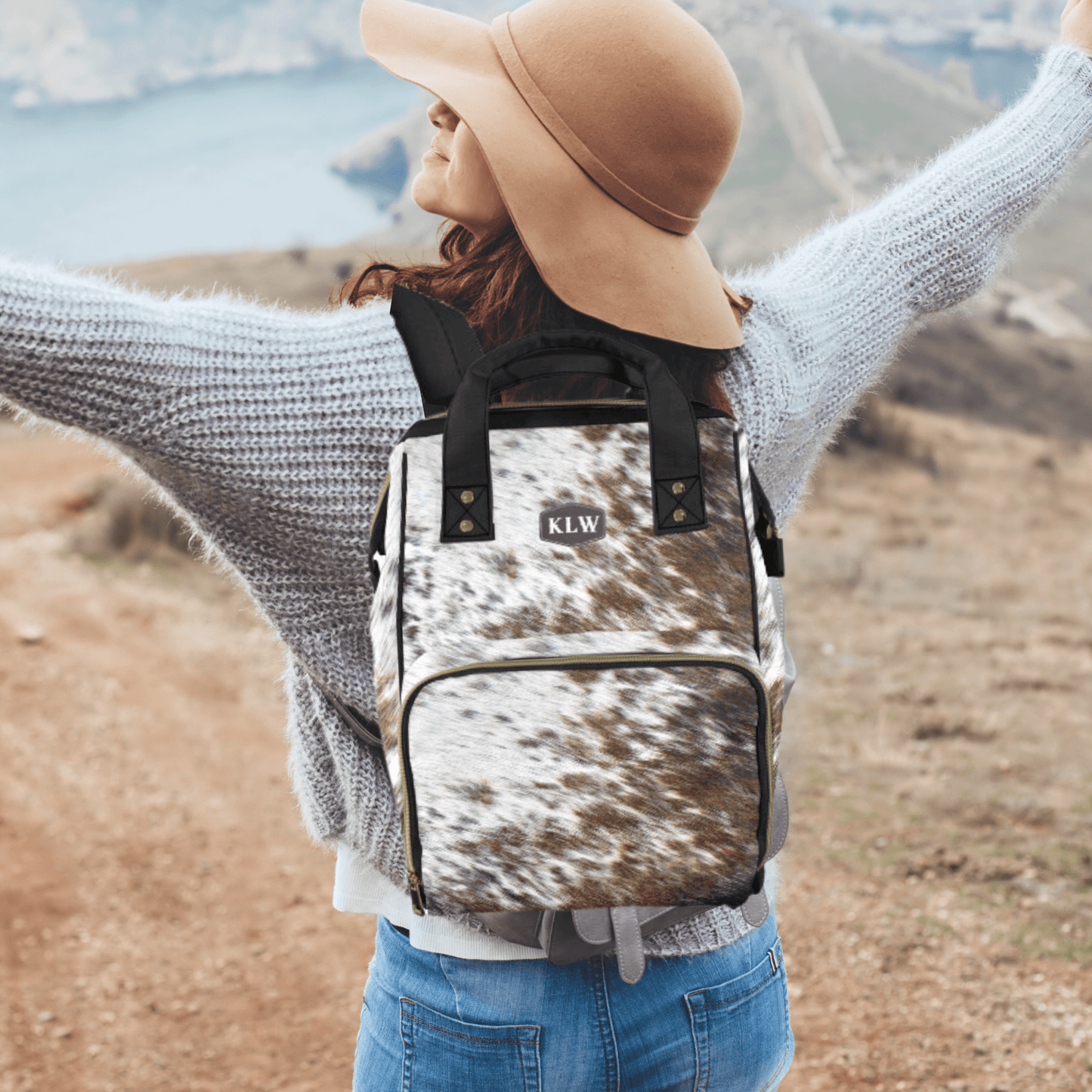Cowhide Diaper Bag Backpack Monogram Baby Shower Gift