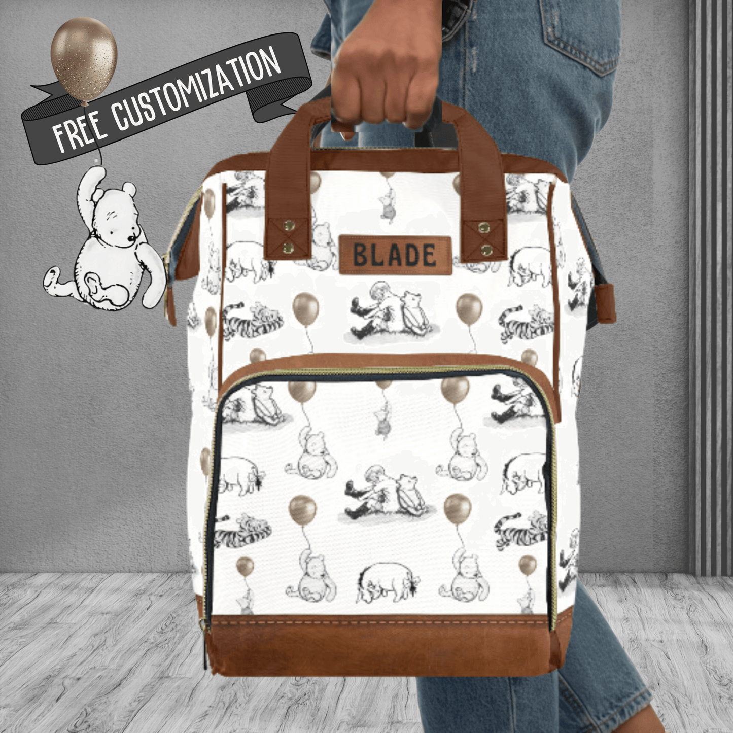 Winnie the Pooh Diaper Bag Backpack, Personalized Pooh Bear Baby Shower Gift
