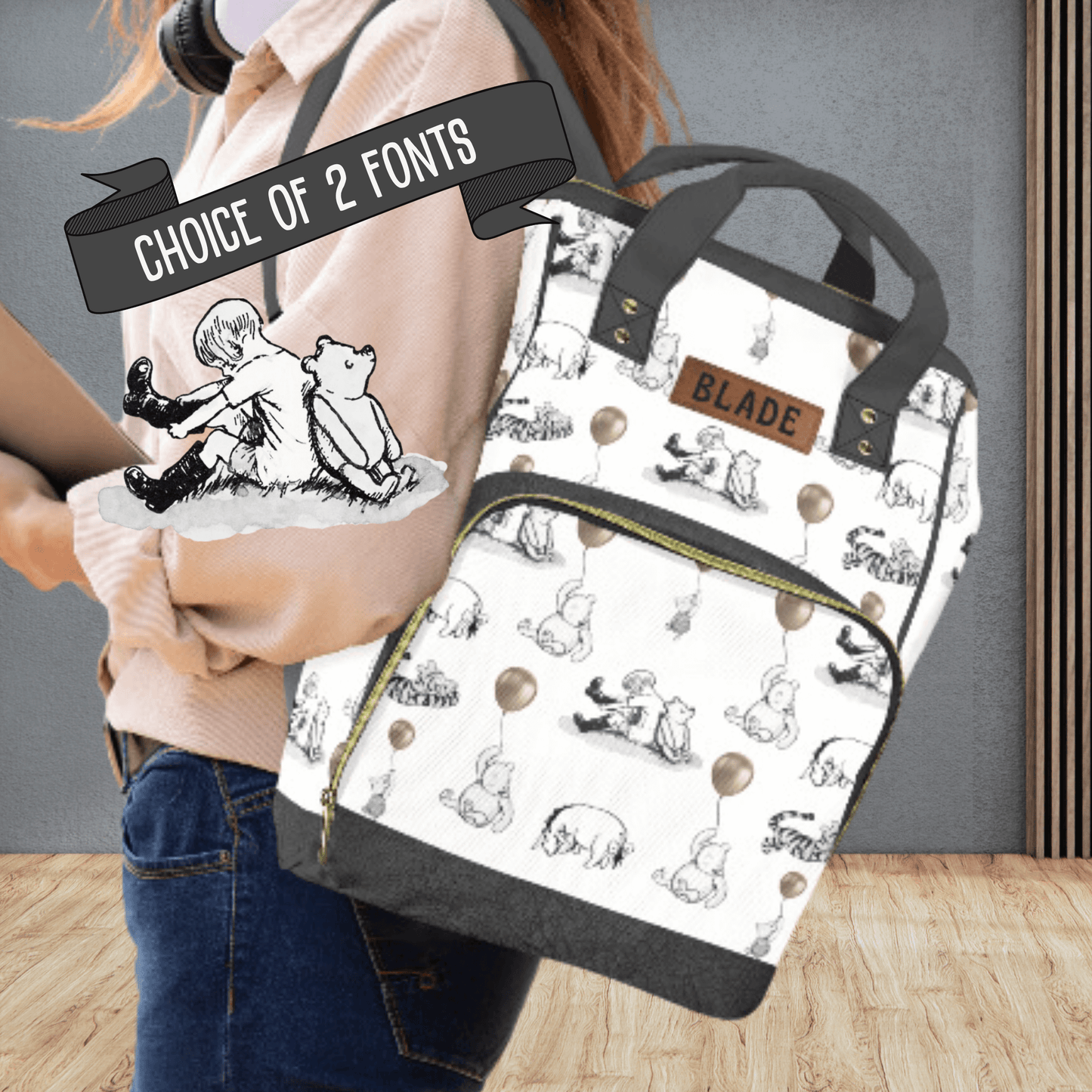 Winnie the Pooh Diaper Bag Backpack, Personalized Pooh Bear Baby Shower Gift