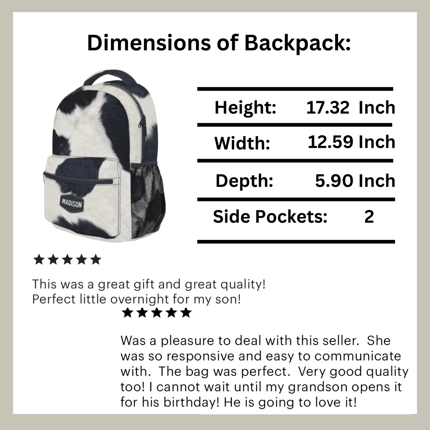Cow Backpack School Bag for Girl Women Travel Carry On Bag