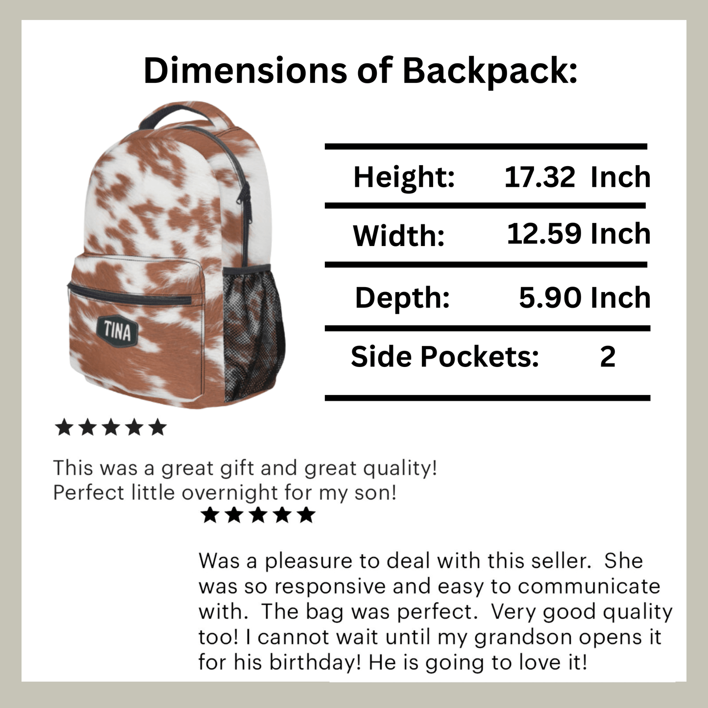 Western Backpack Personalized Cow Carry On Bag for Her