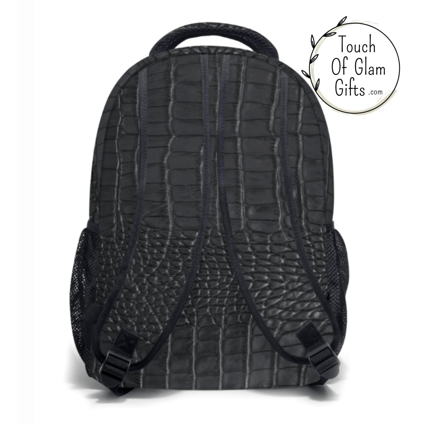 Black Leather Print Backpack, Large Men's Backpack