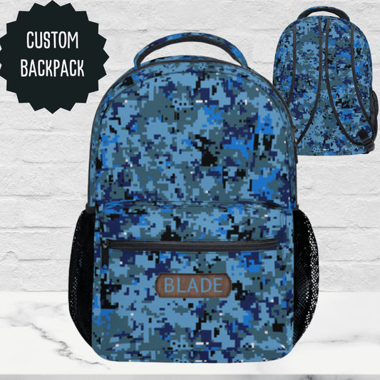 Blue Camo Backpack Laptop School Bag