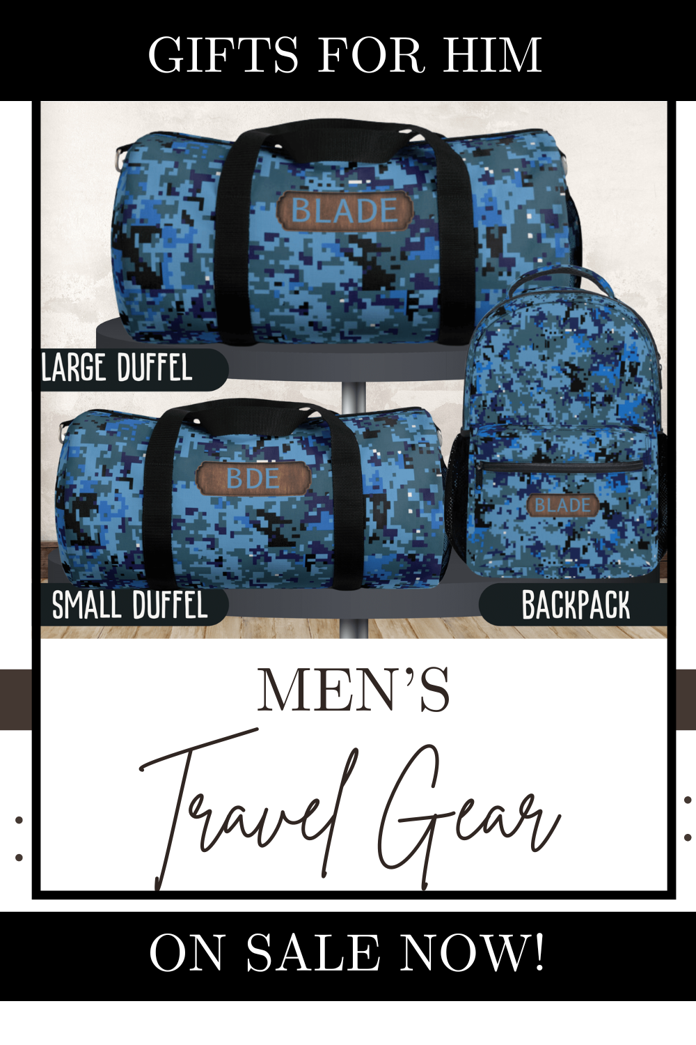 Blue Camo Backpack Laptop School Bag Travel Gift