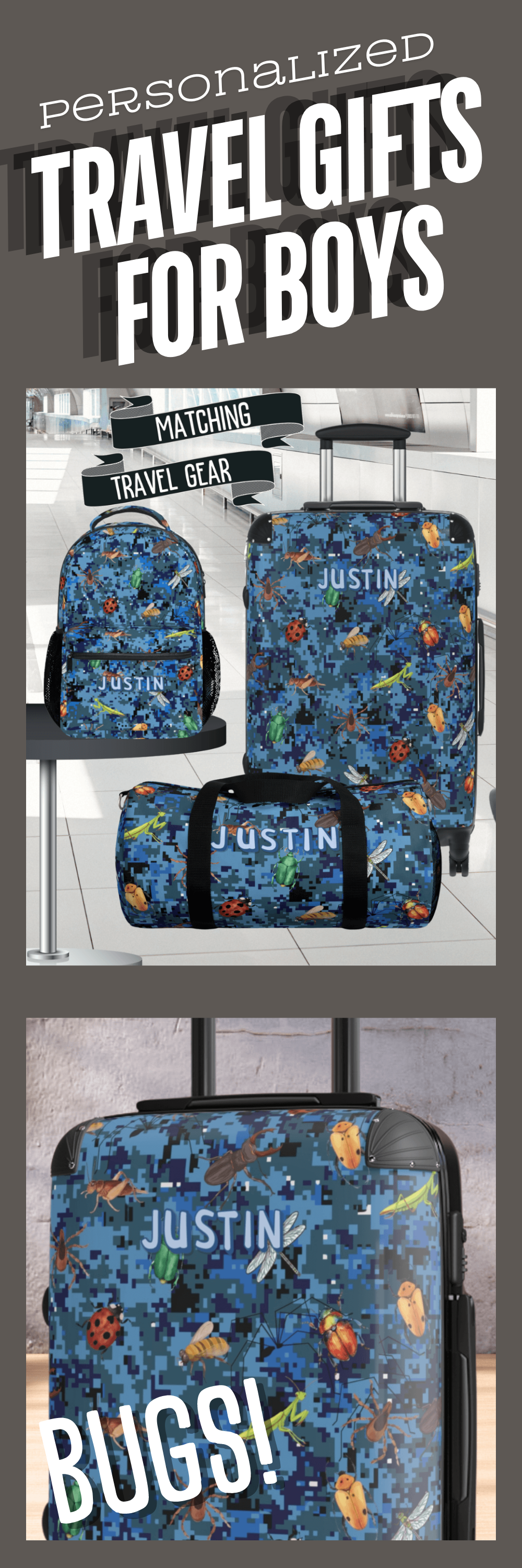 Blue Camo Luggage for Kids Bug Suitcase for Boy