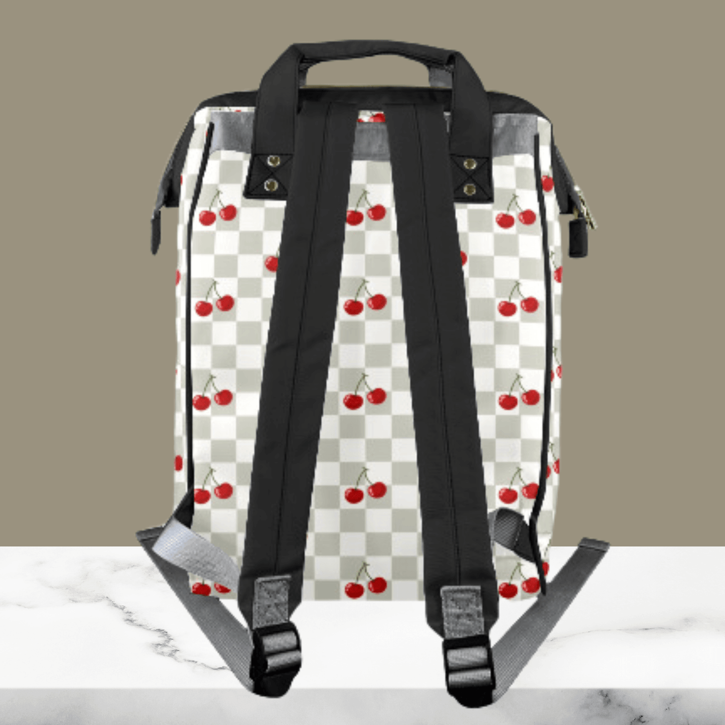 Diaper Bag Backpack with Cherries, Personalized Baby Shower Gift Idea