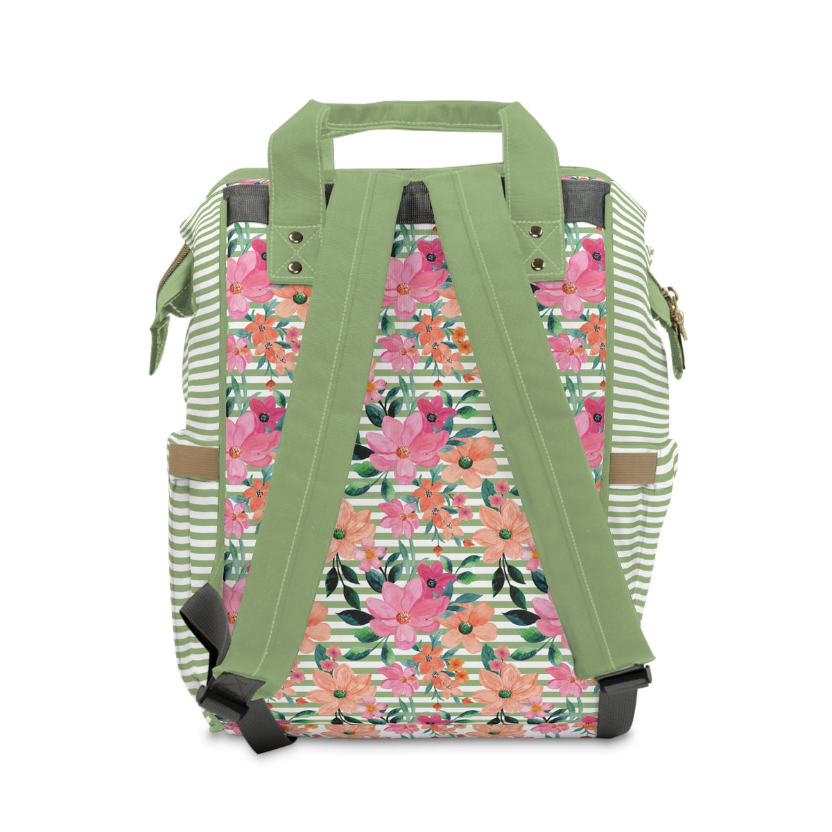Floral Pink Green Stripes Diaper Bag