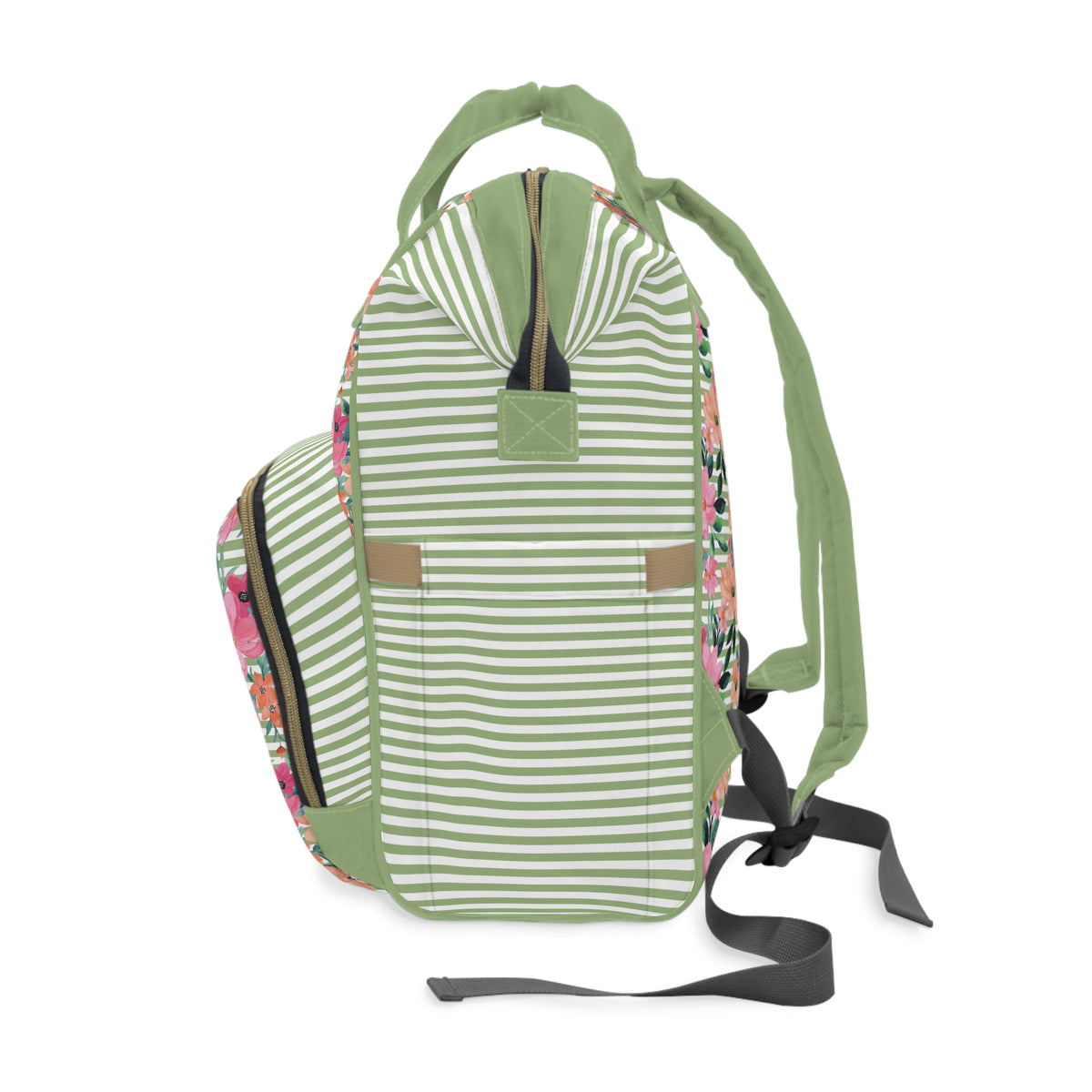 Floral Pink Green Stripes Diaper Bag