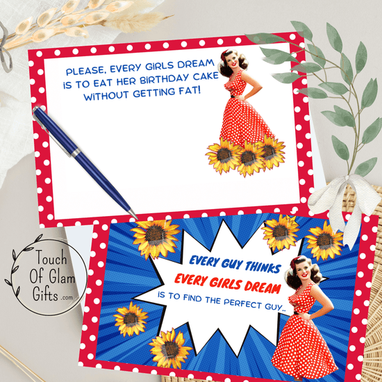 Free pinup girl birthday card for women is free for email subscribers.