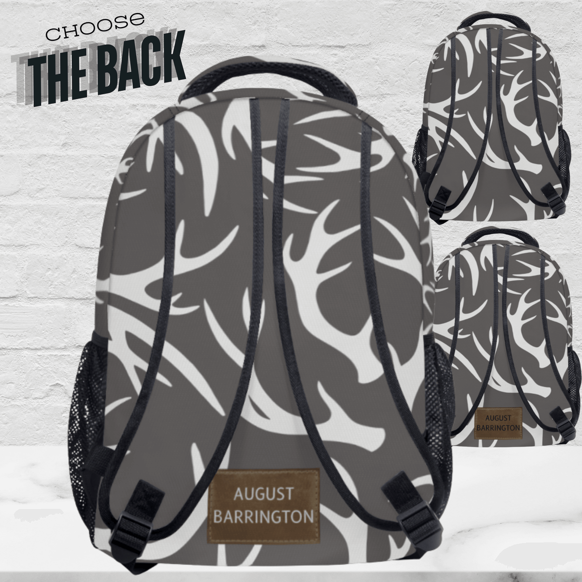 Custom Gift Hunter Enthusiast Personalized Hunting Backpack Deer Antler Pattern Wildlife Design Outdoor Adventure Gear School Bag Boys Men Multiple Compartments Laptop Travel Carry Bag Durable Polyester Construction Daily Use Essential Personalized with name or message