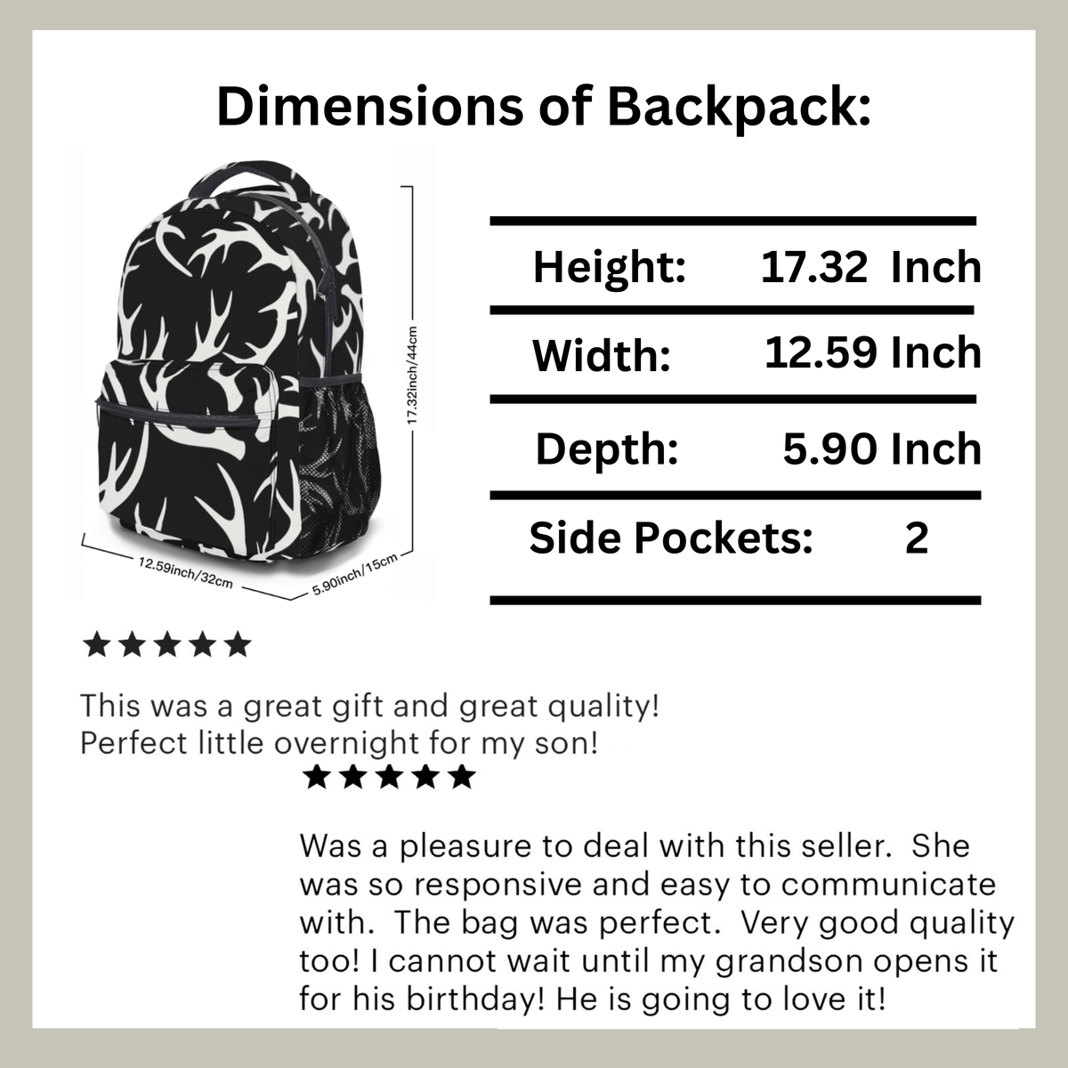 Deer Antler Backpack – Personalized Hunting School Bag for Men Boys