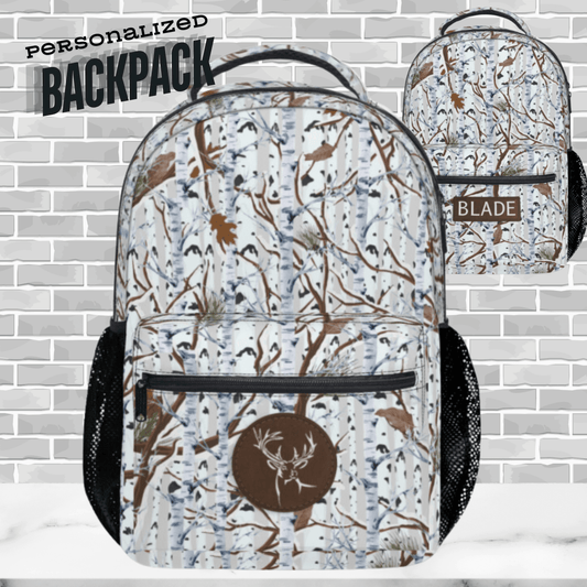 White Camo Backpack for Men Tree Camouflage Book Bag for School