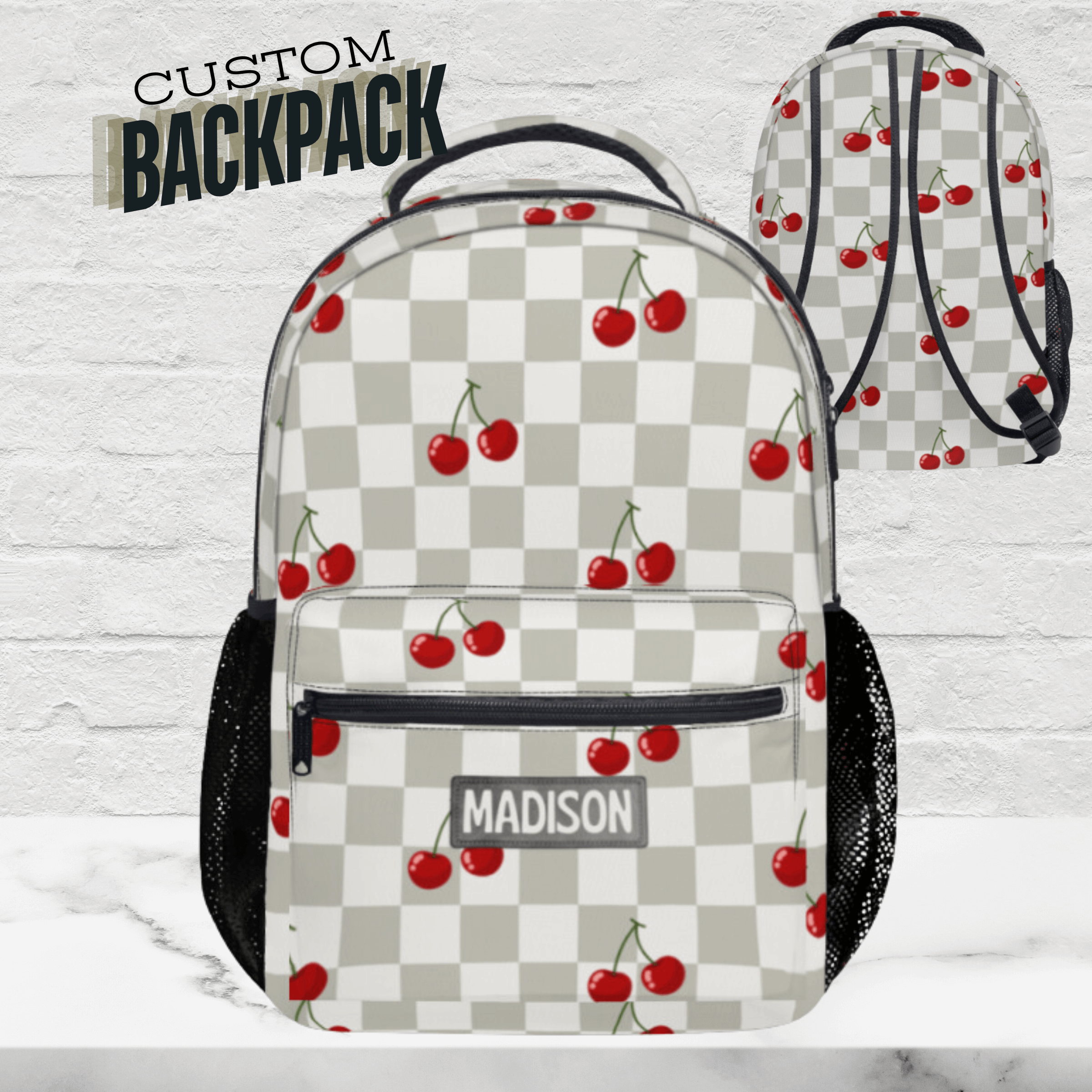 Checkered Cherries Backpack for Women, Custom Cherry School Bag – Touch ...