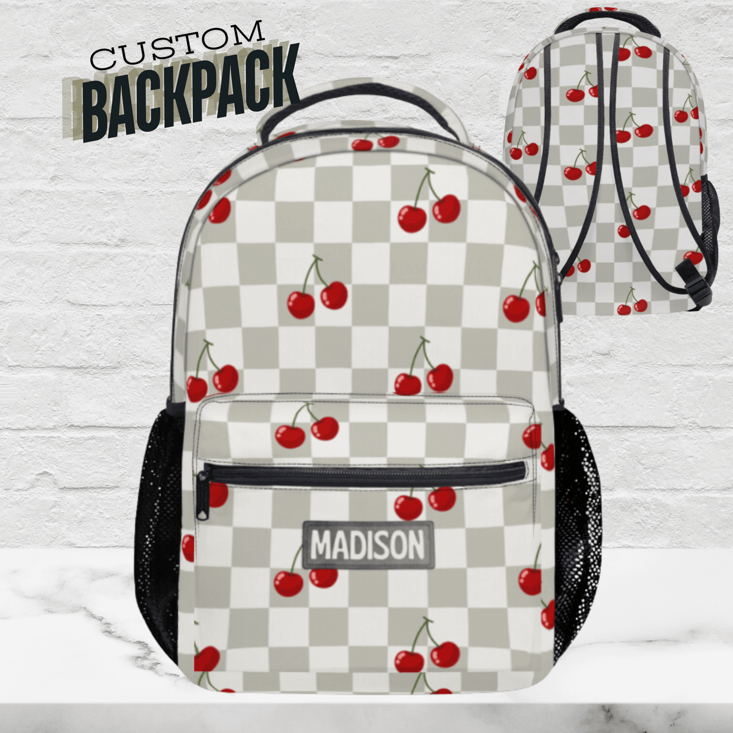 Checkered Cherries Backpack for Women