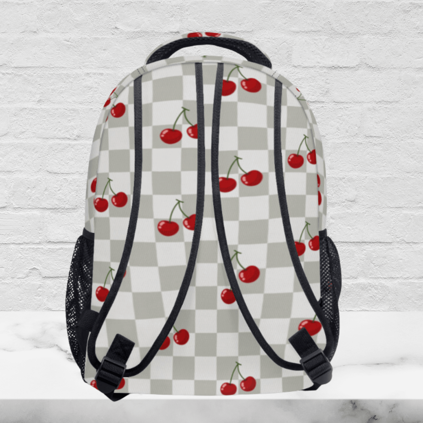 Checkered Cherries Backpack for Women, Custom Cherry School Bag