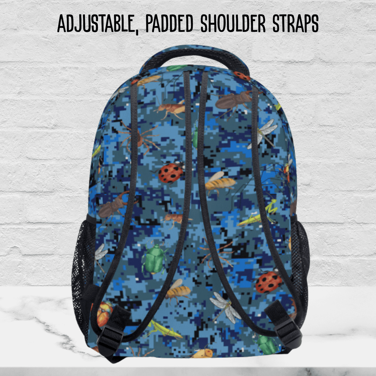 Bug Backpack for Boy, Personalized Blue Camo School Bag Kids