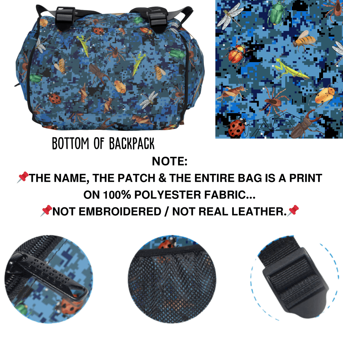 Bug Backpack for Boy, Personalized Blue Camo School Bag Kids